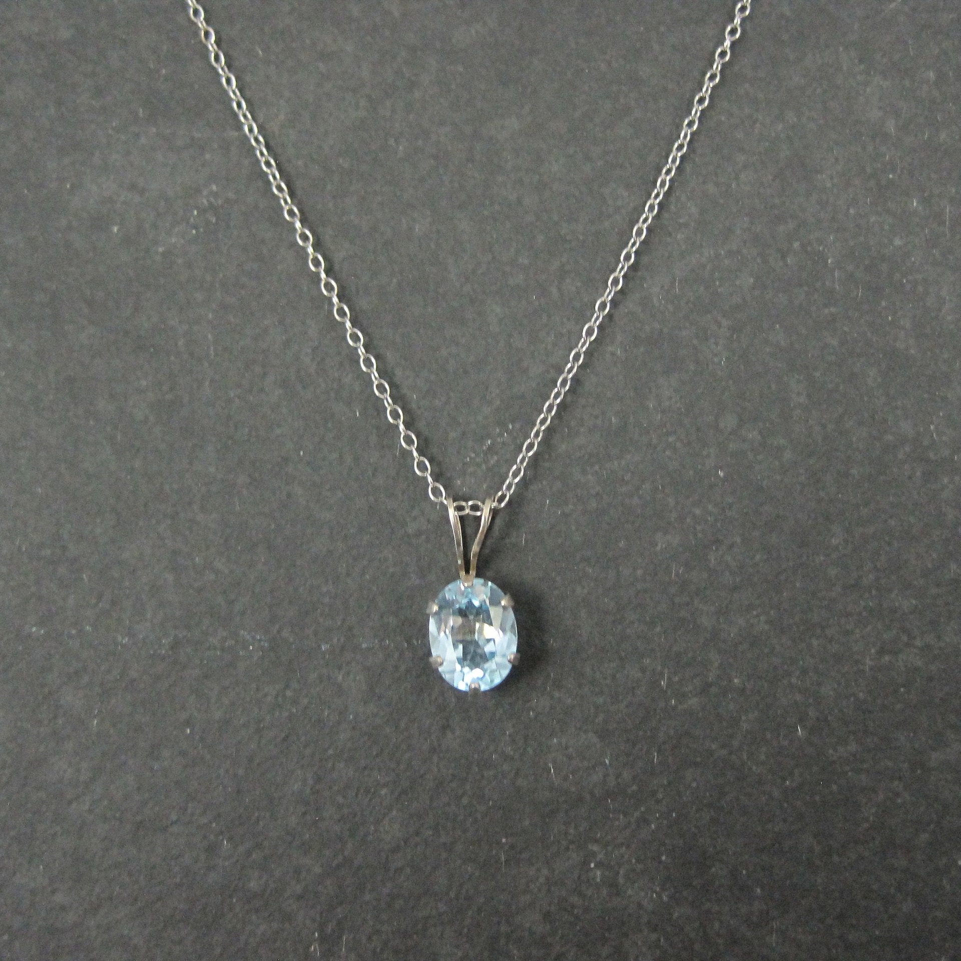 Vintage Sterling Blue Topaz Solitaire Pendant Necklace