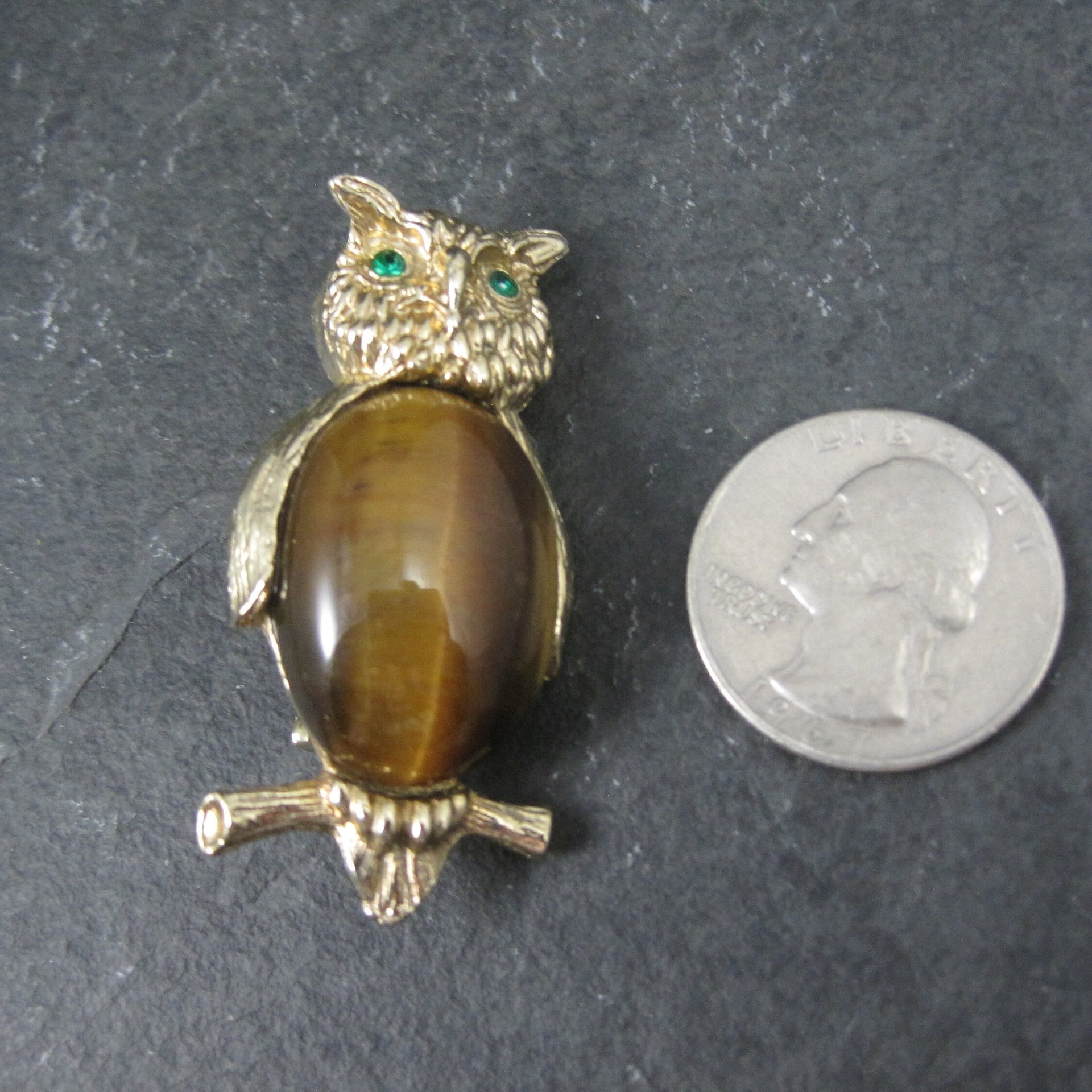 Vintage Tigers Eye Owl Brooch
