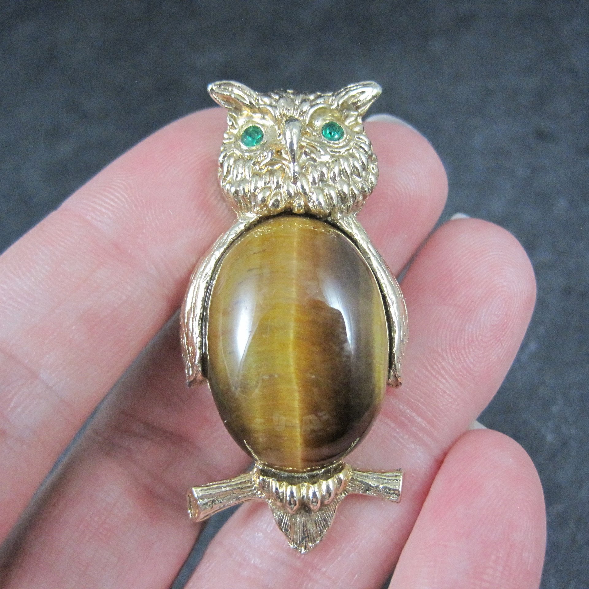 Vintage Tigers Eye Owl Brooch