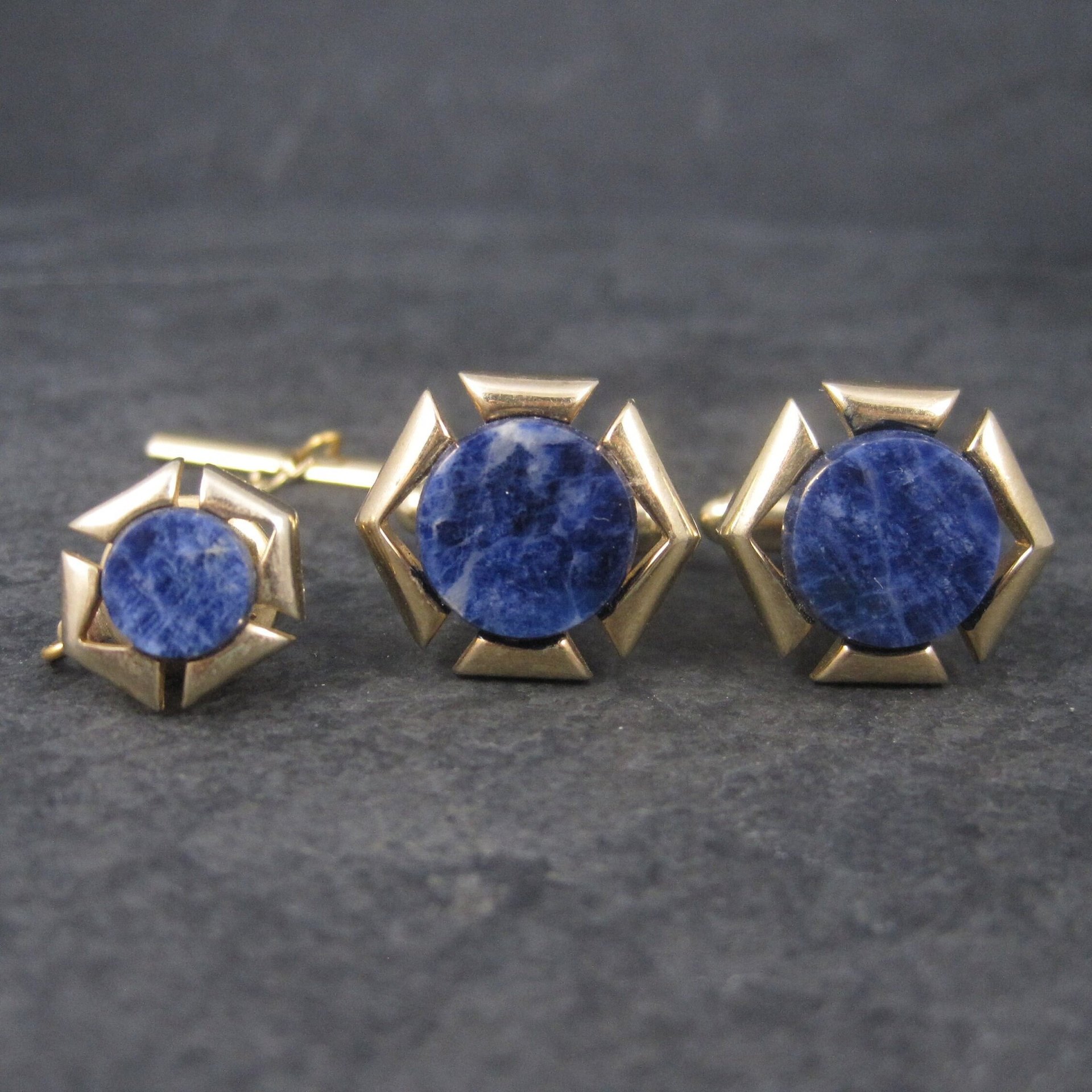 Vintage Sodalite Cufflinks and Tie Tack Set