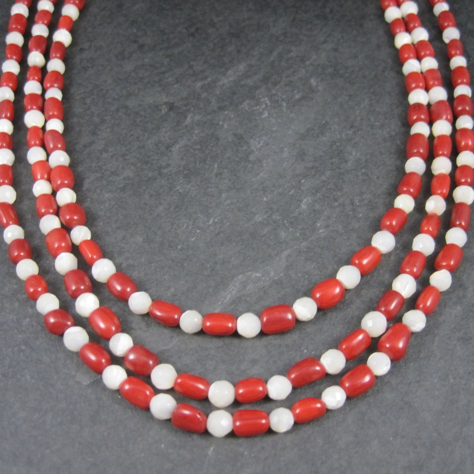 Vintage Coral Mother of Pearl 3 Strand Necklace Desert Rose Trading