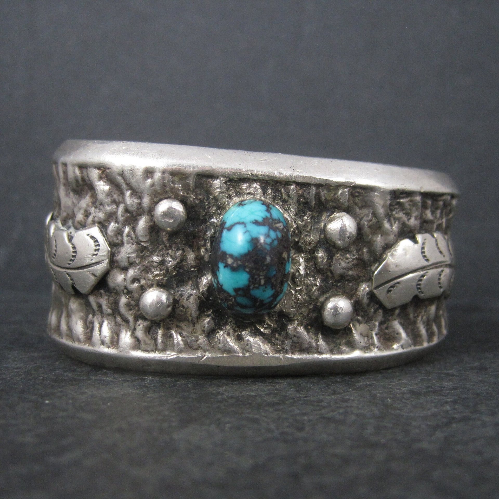 Turquoise Cuff Bracelet 6.25 Inches Heavy Vintage Native American Sandcast Aztec