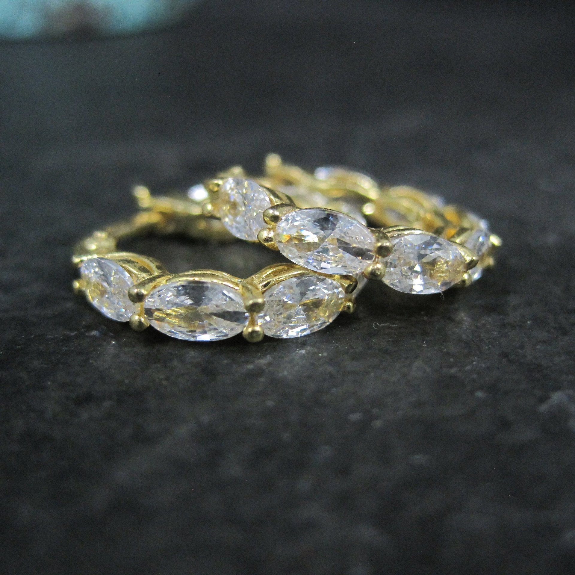 Small Vermeil Sterling Cz Latch Hoop Earrings