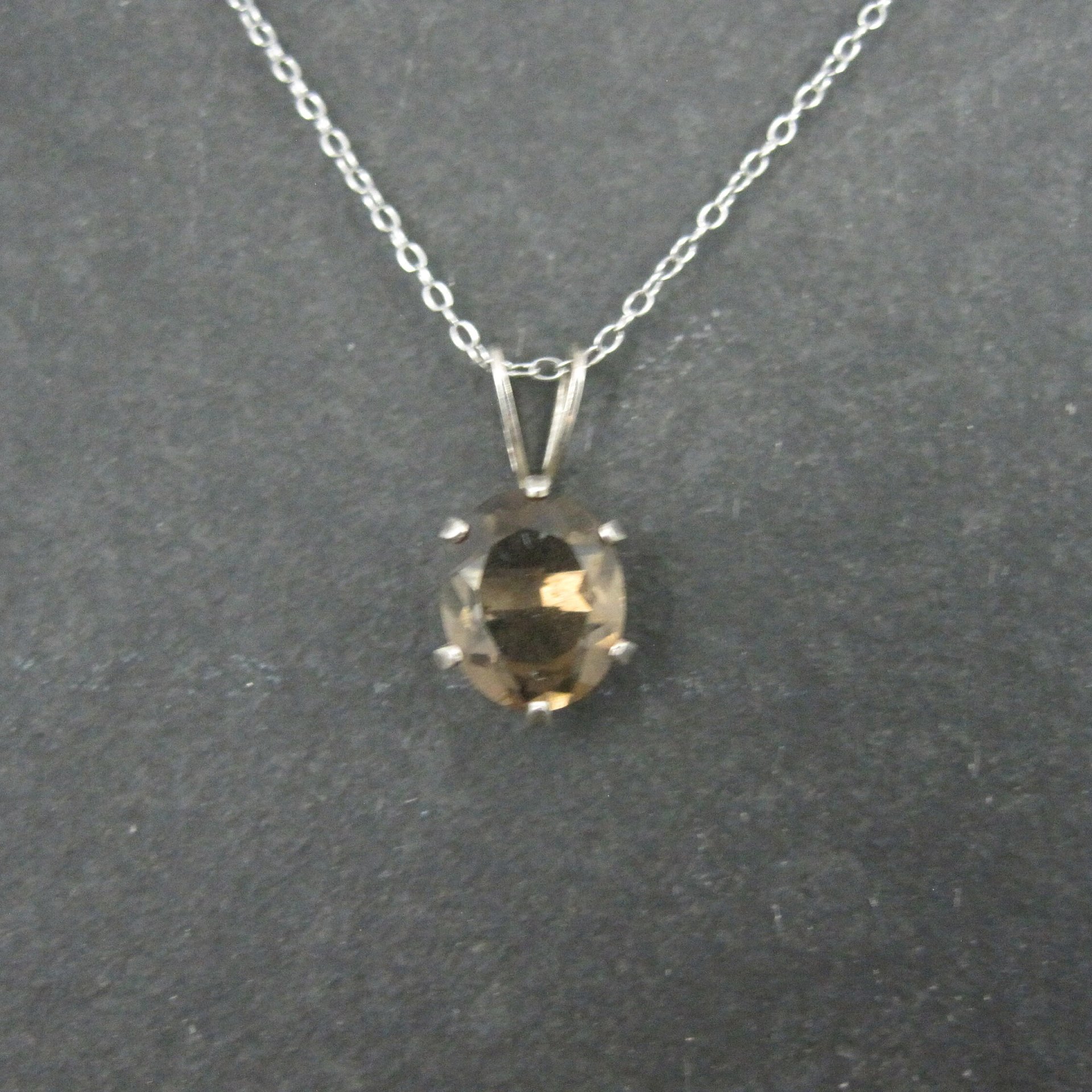 Vintage Sterling Smoky Quartz Solitaire Pendant Necklace