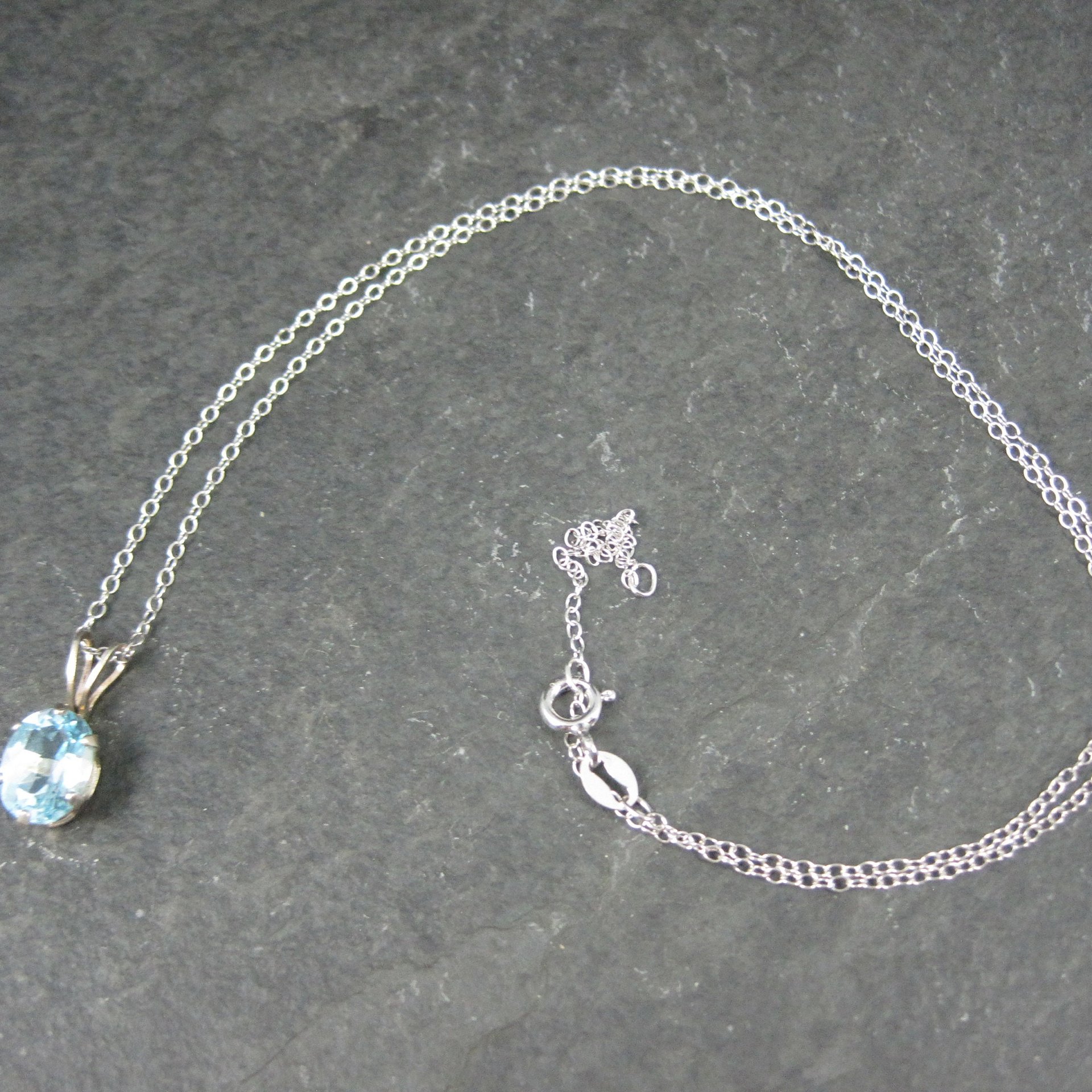 Vintage Sterling Blue Topaz Solitaire Pendant Necklace