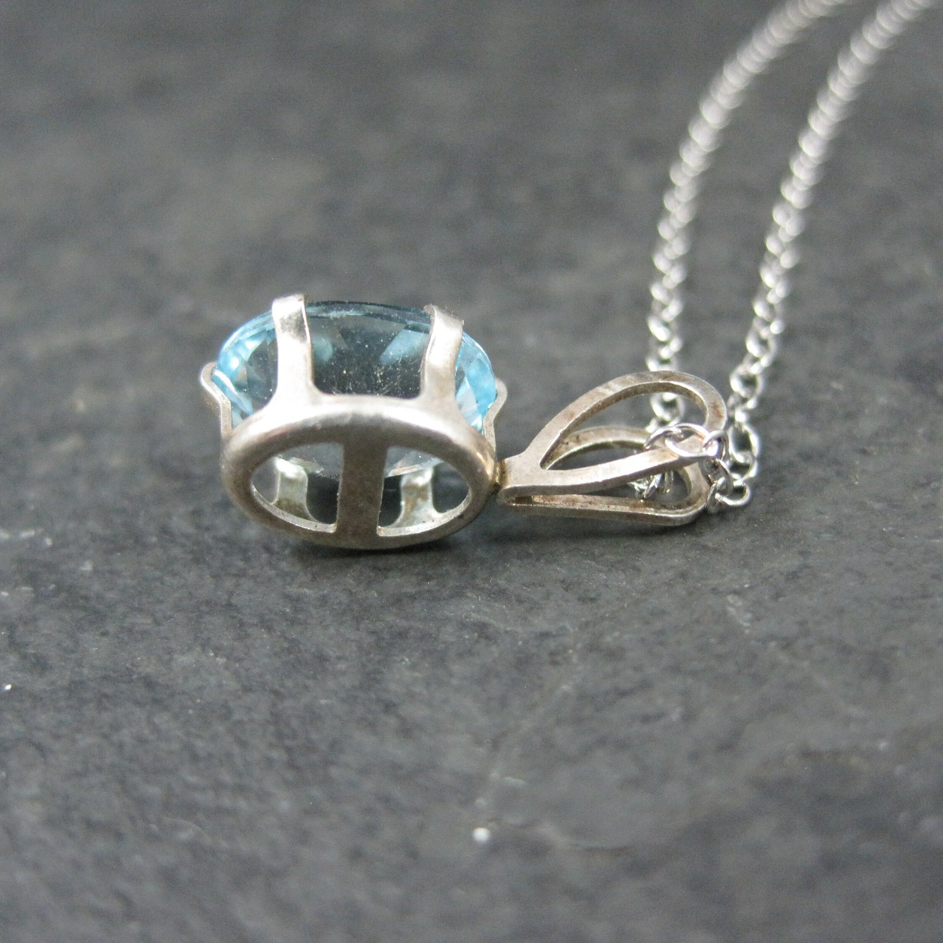 Vintage Sterling Blue Topaz Solitaire Pendant Necklace