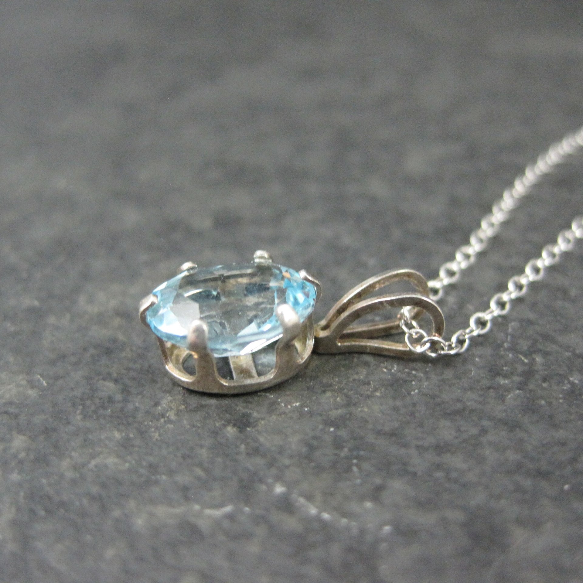 Vintage Sterling Blue Topaz Solitaire Pendant Necklace