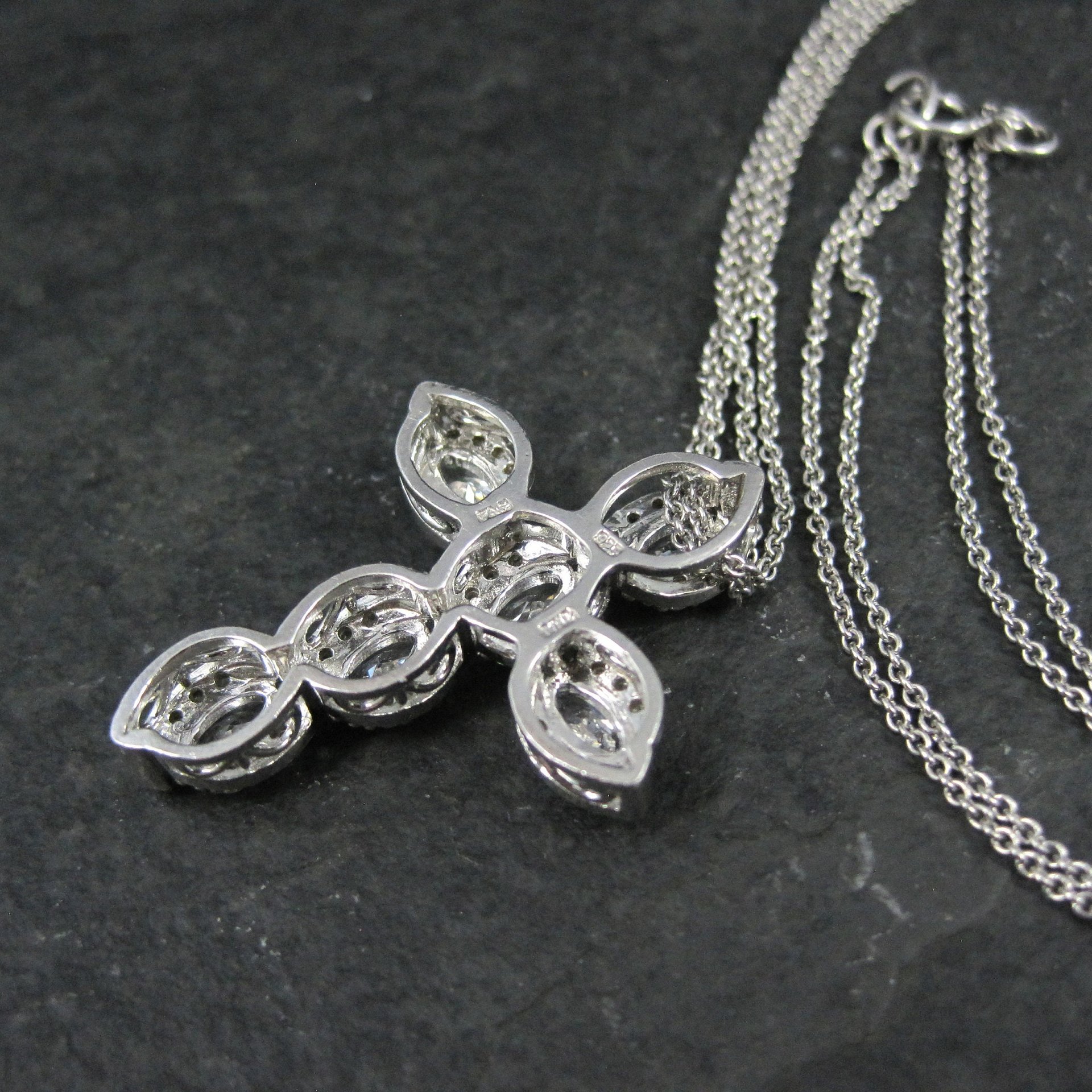Estate Sterling Cz Cross Pendant Necklace