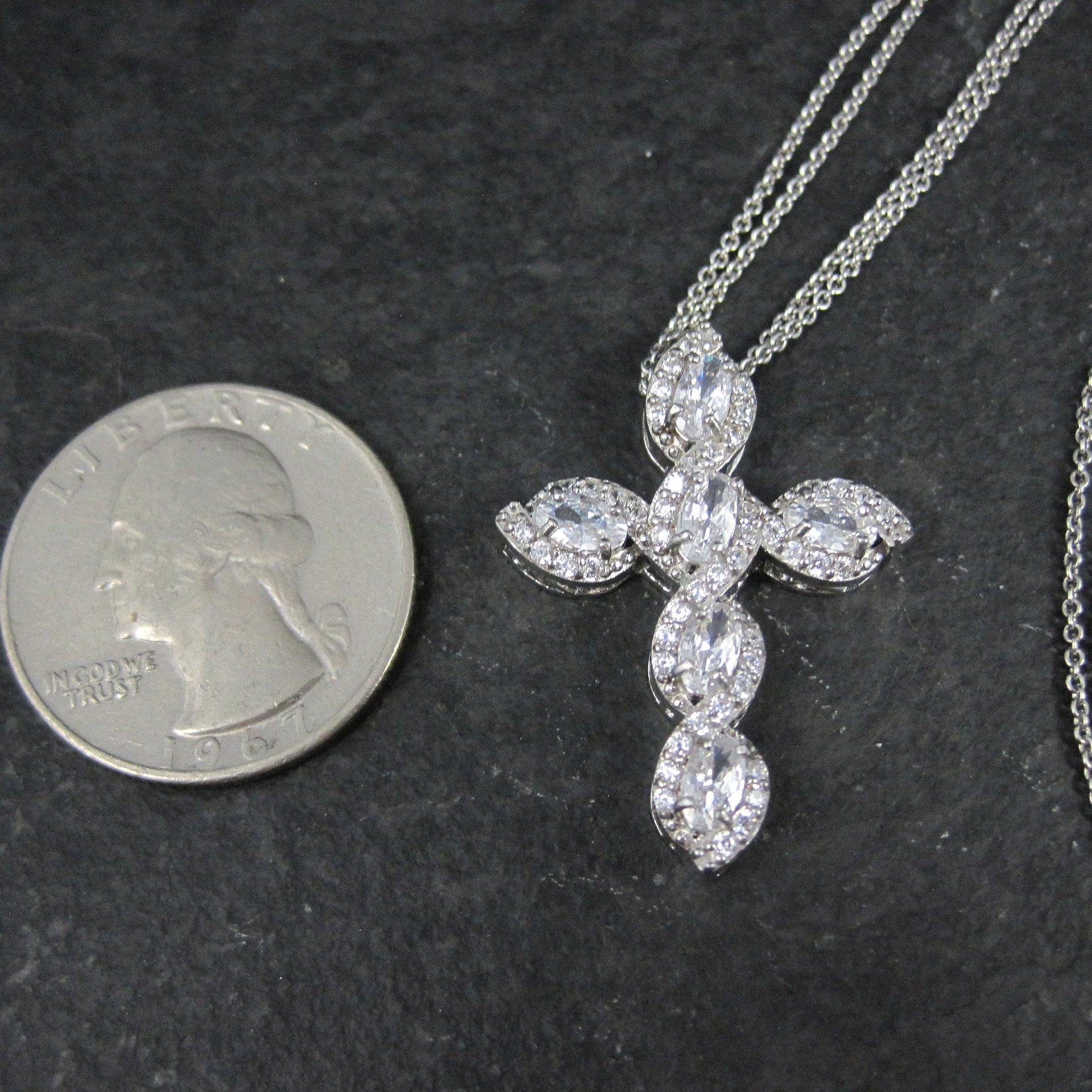 Estate Sterling Cz Cross Pendant Necklace