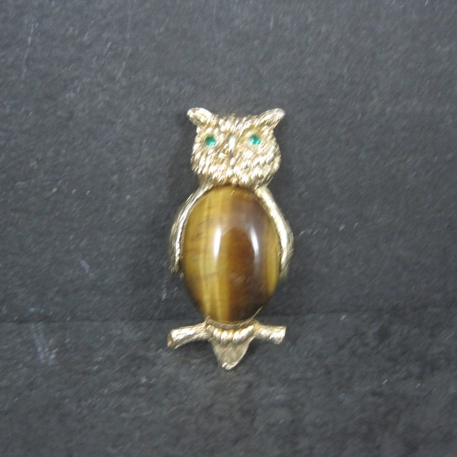 Vintage Tigers Eye Owl Brooch