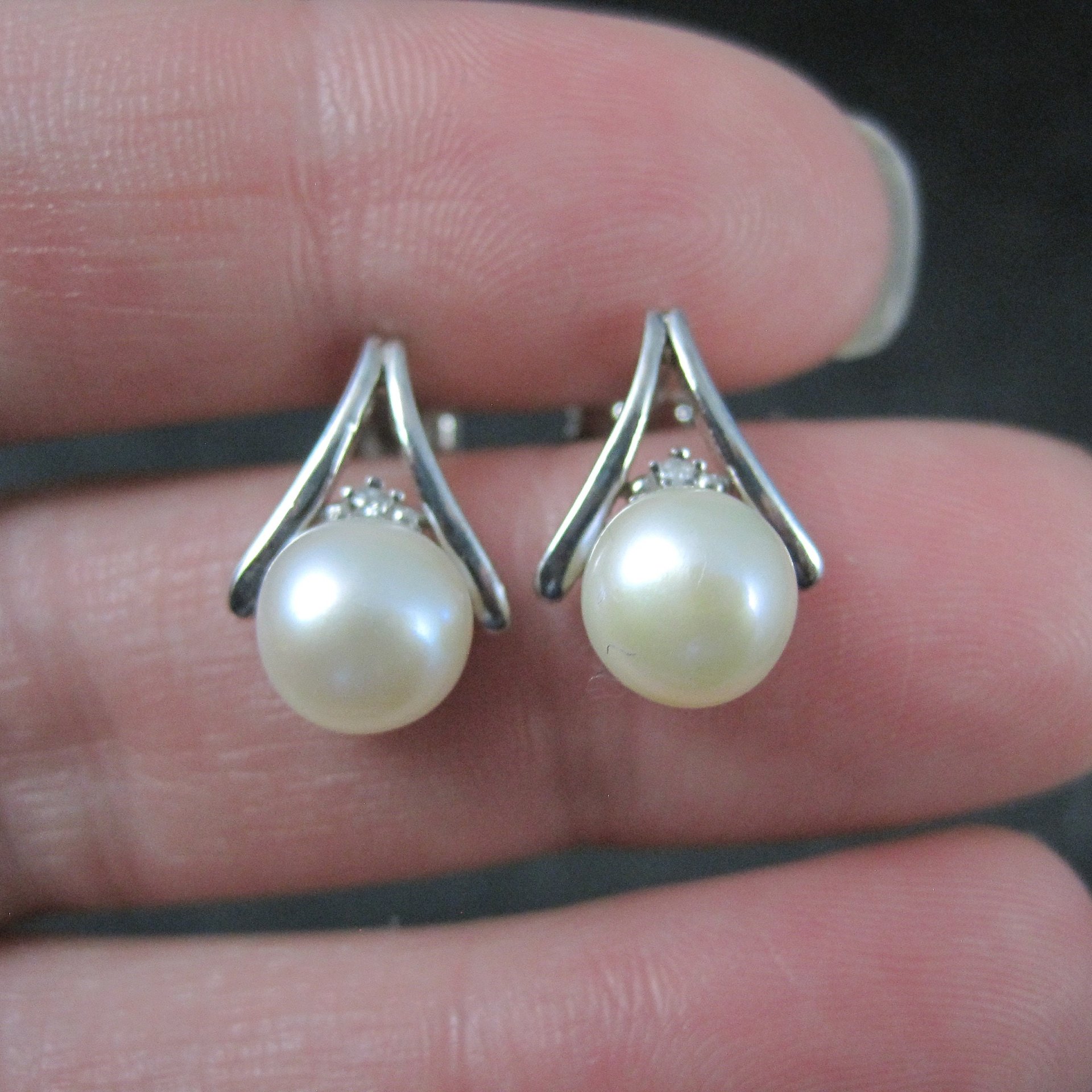 Estate Sterling Pearl Diamond Earrings