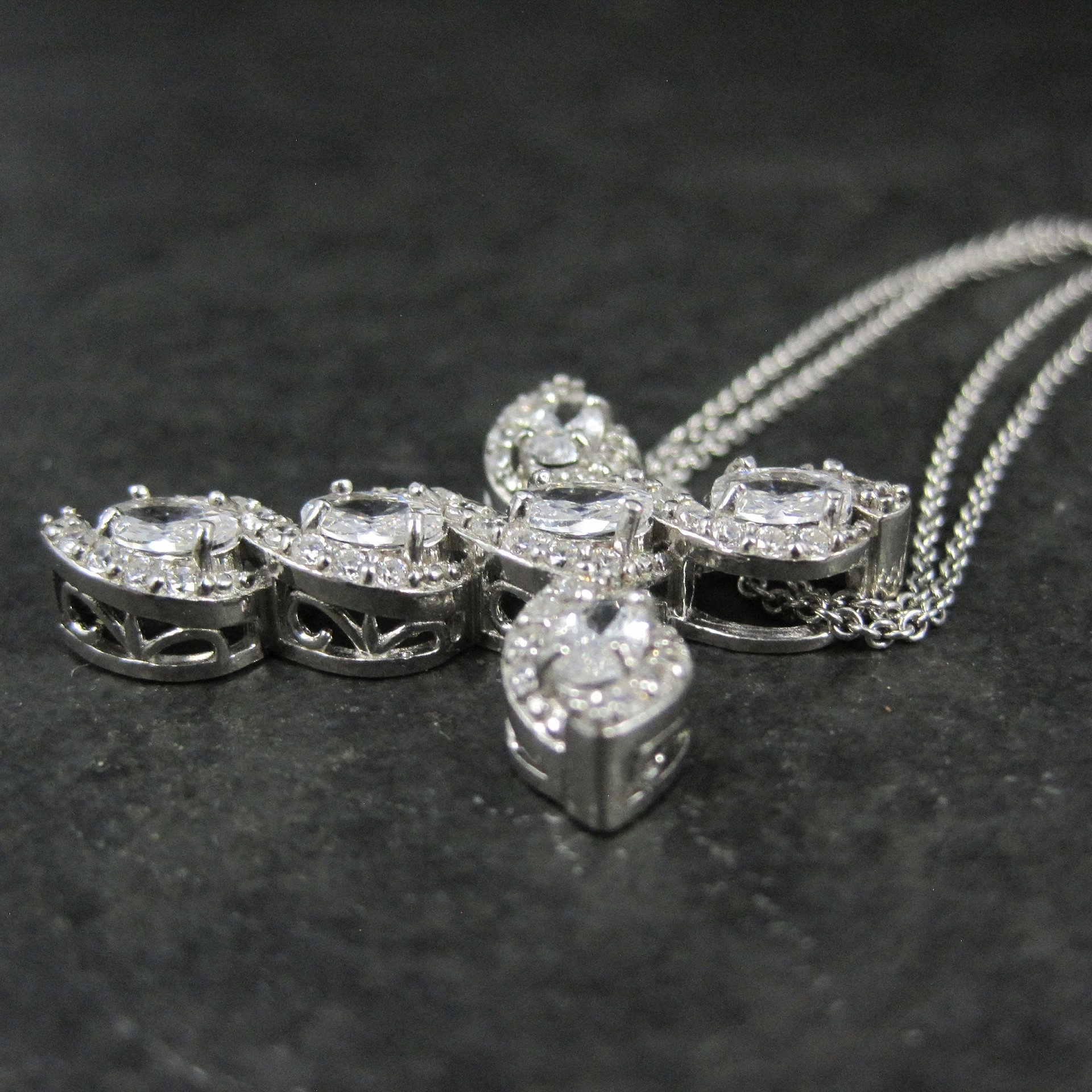Estate Sterling Cz Cross Pendant Necklace