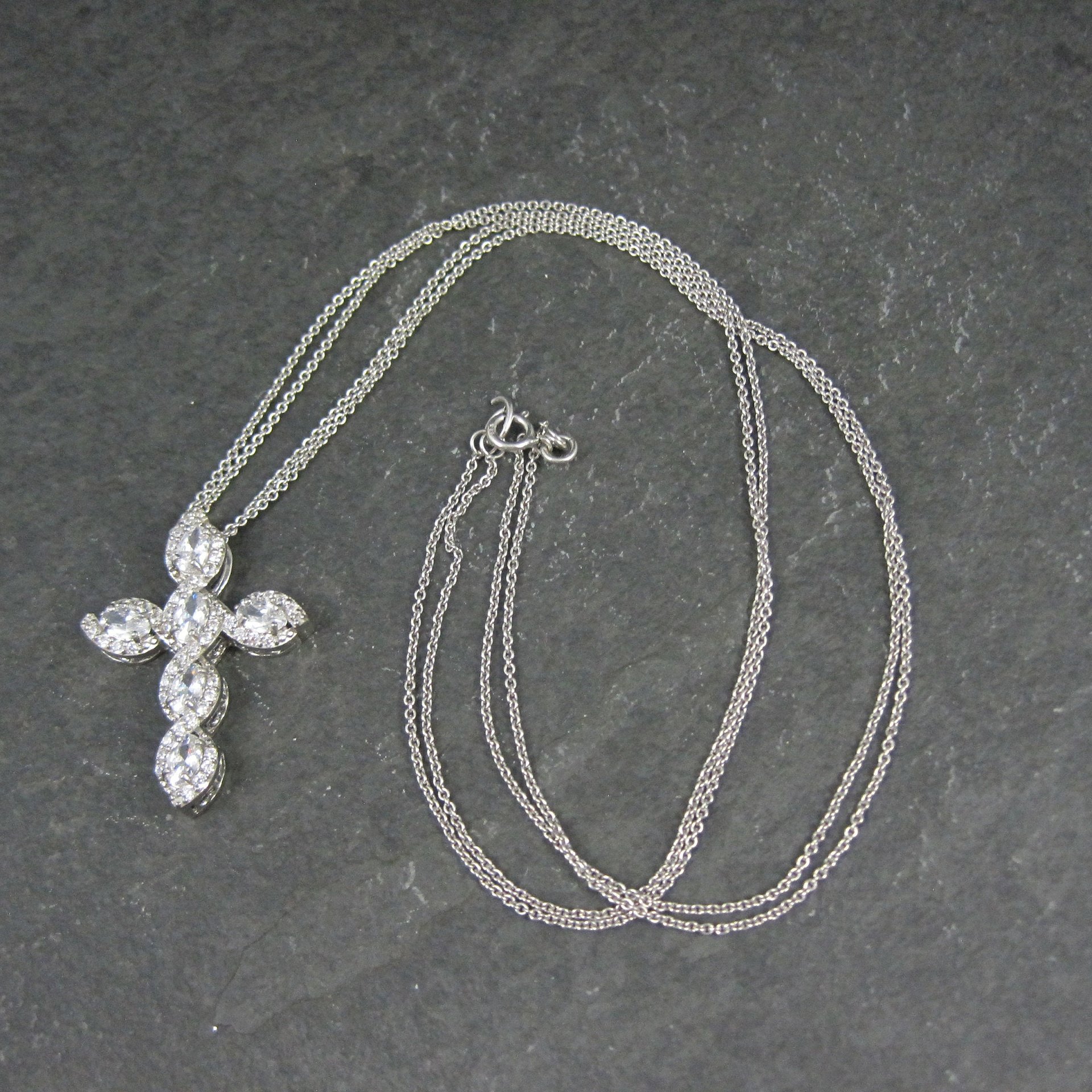 Estate Sterling Cz Cross Pendant Necklace