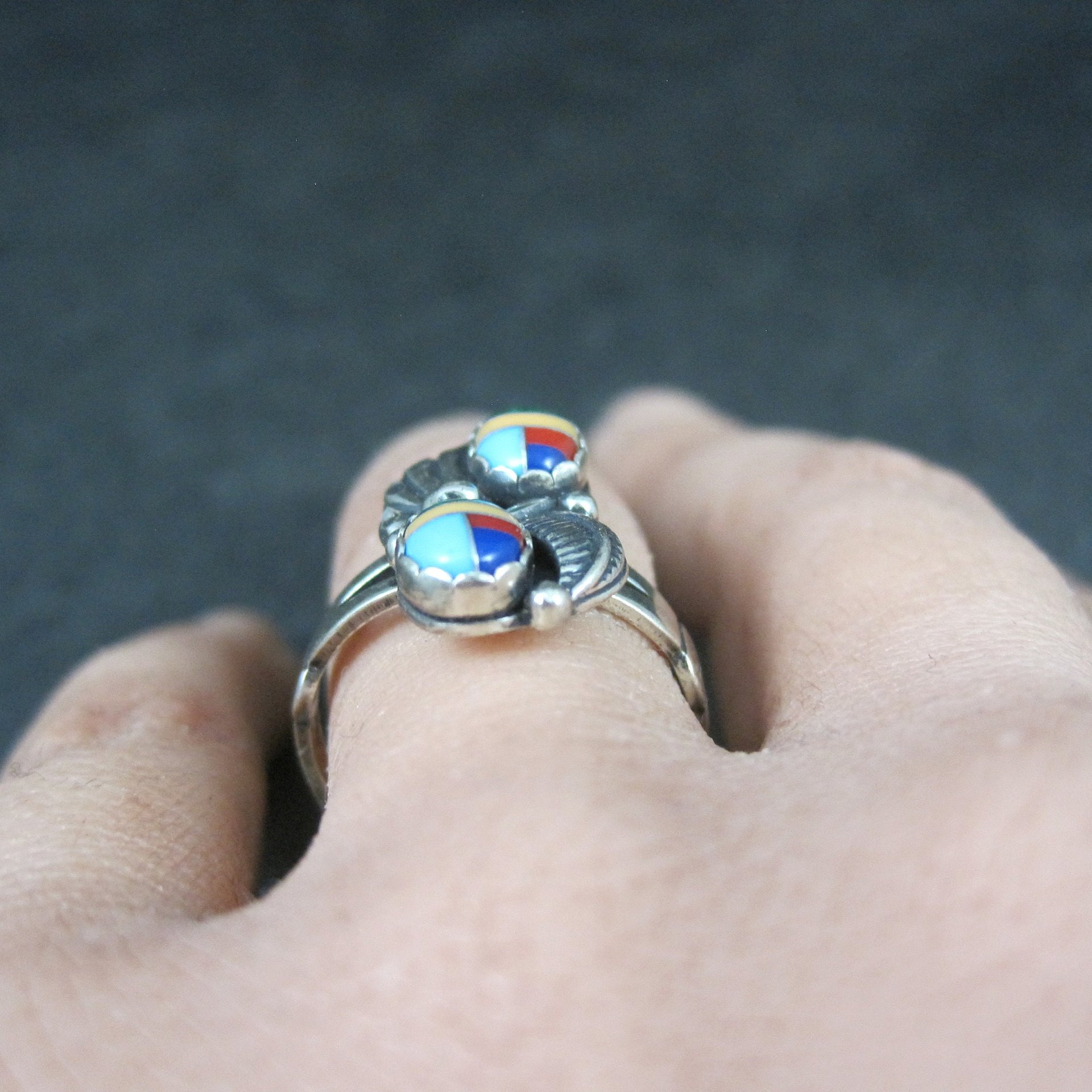 Southwestern Sterling Inlay Feather Ring Size 6 NOS
