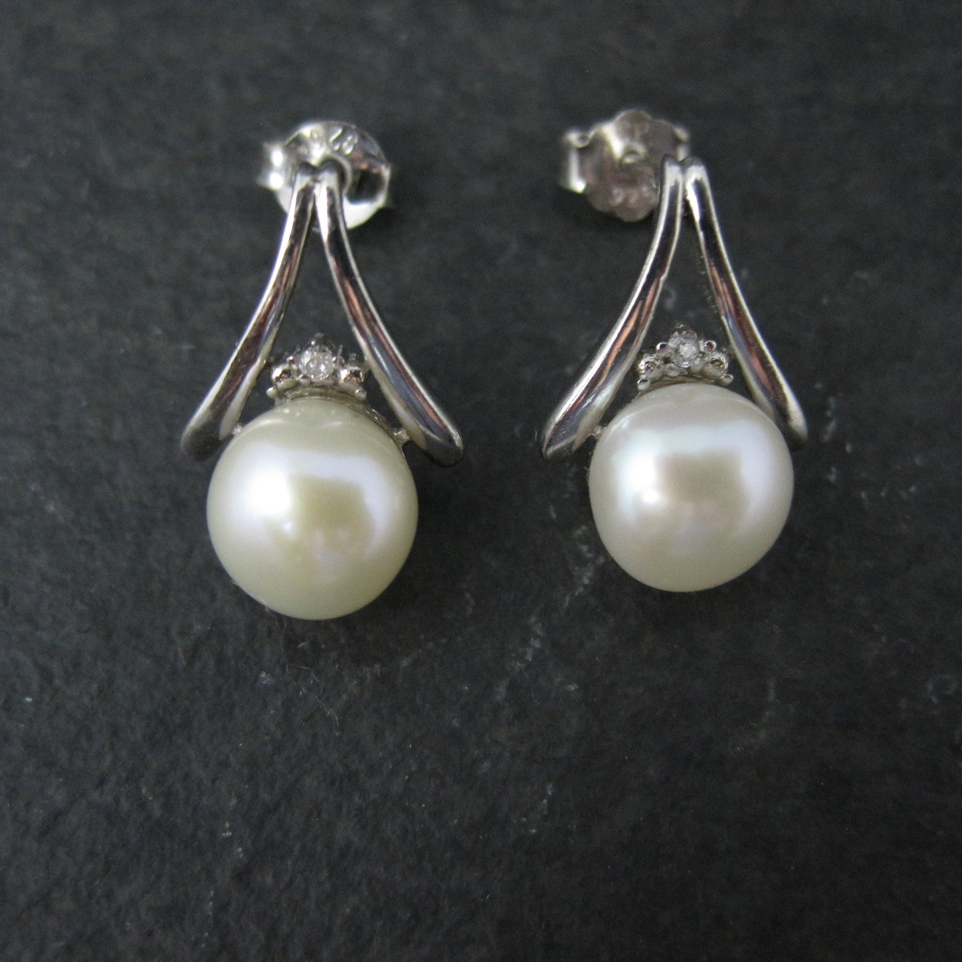 Estate Sterling Pearl Diamond Earrings