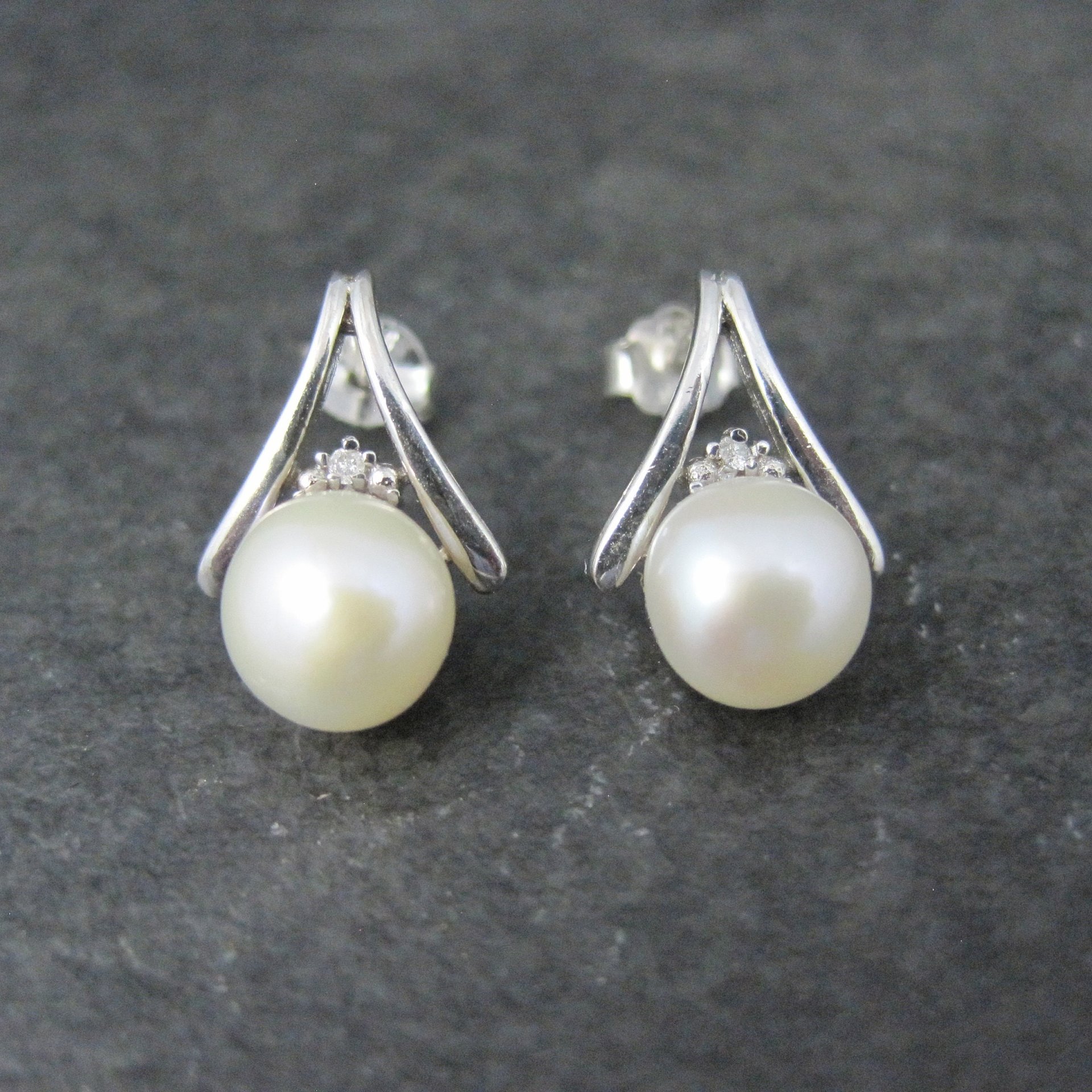 Estate Sterling Pearl Diamond Earrings