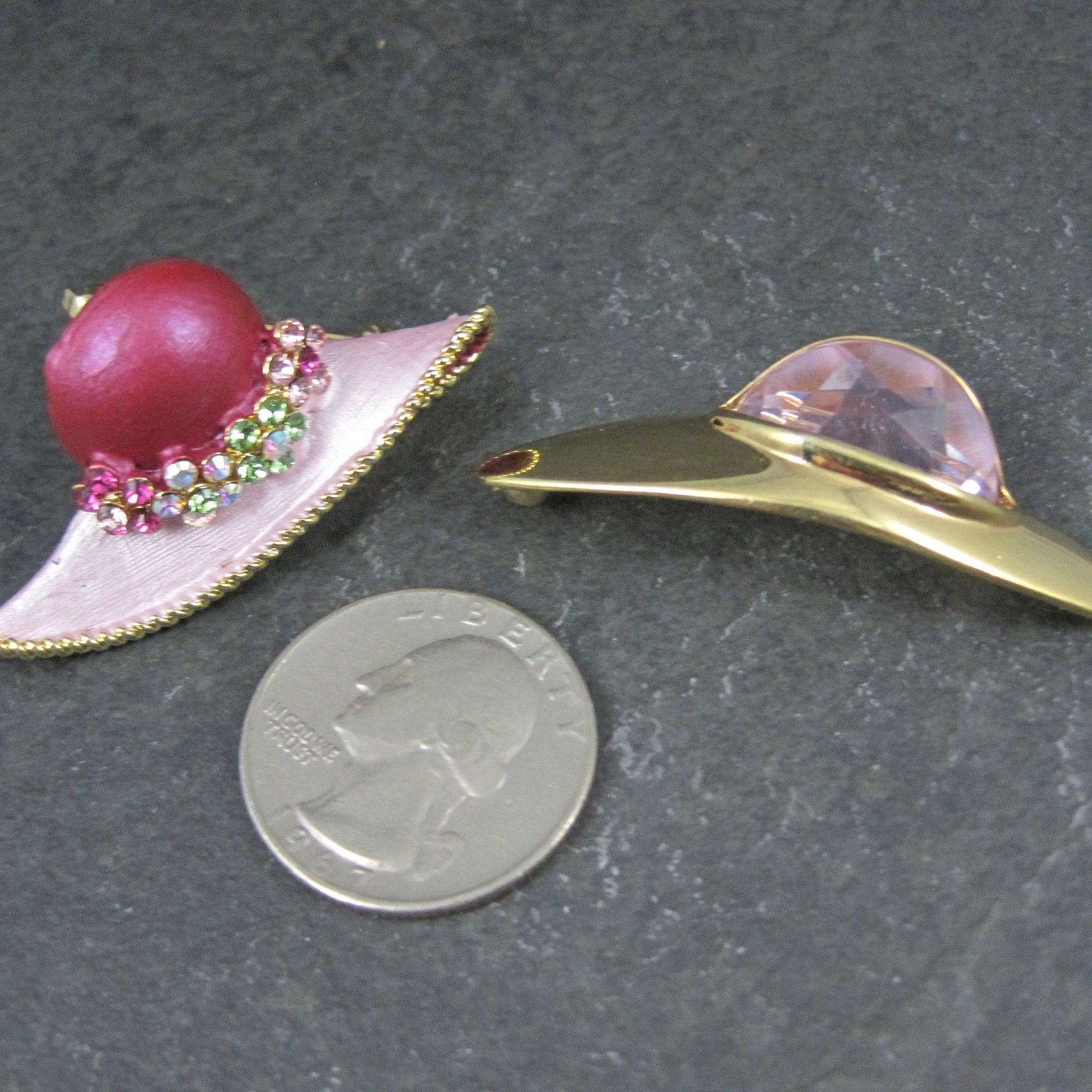 Lot of 2 Ladies Hats Brooches Estate