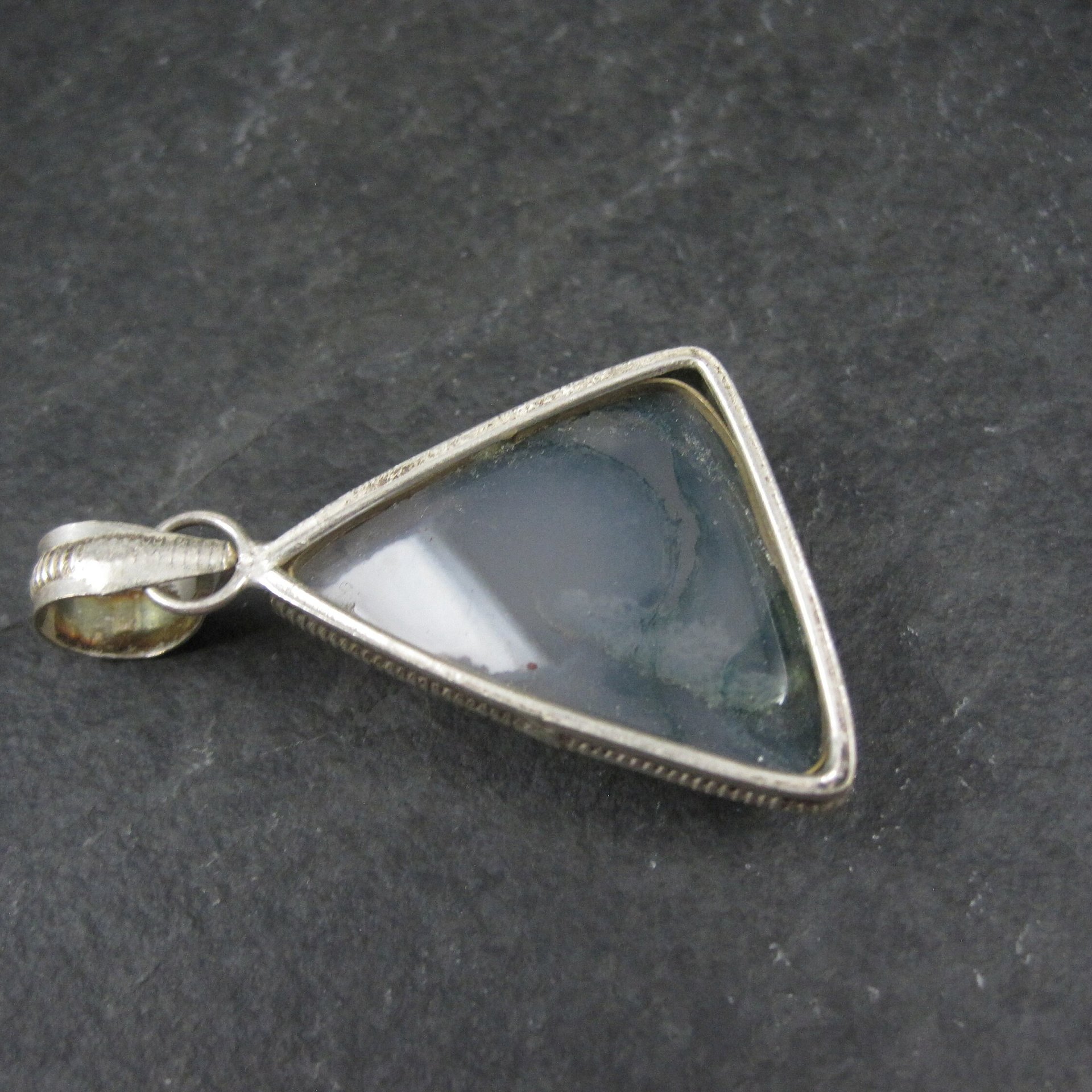 Vintage Sterling Moss Agate Pendant