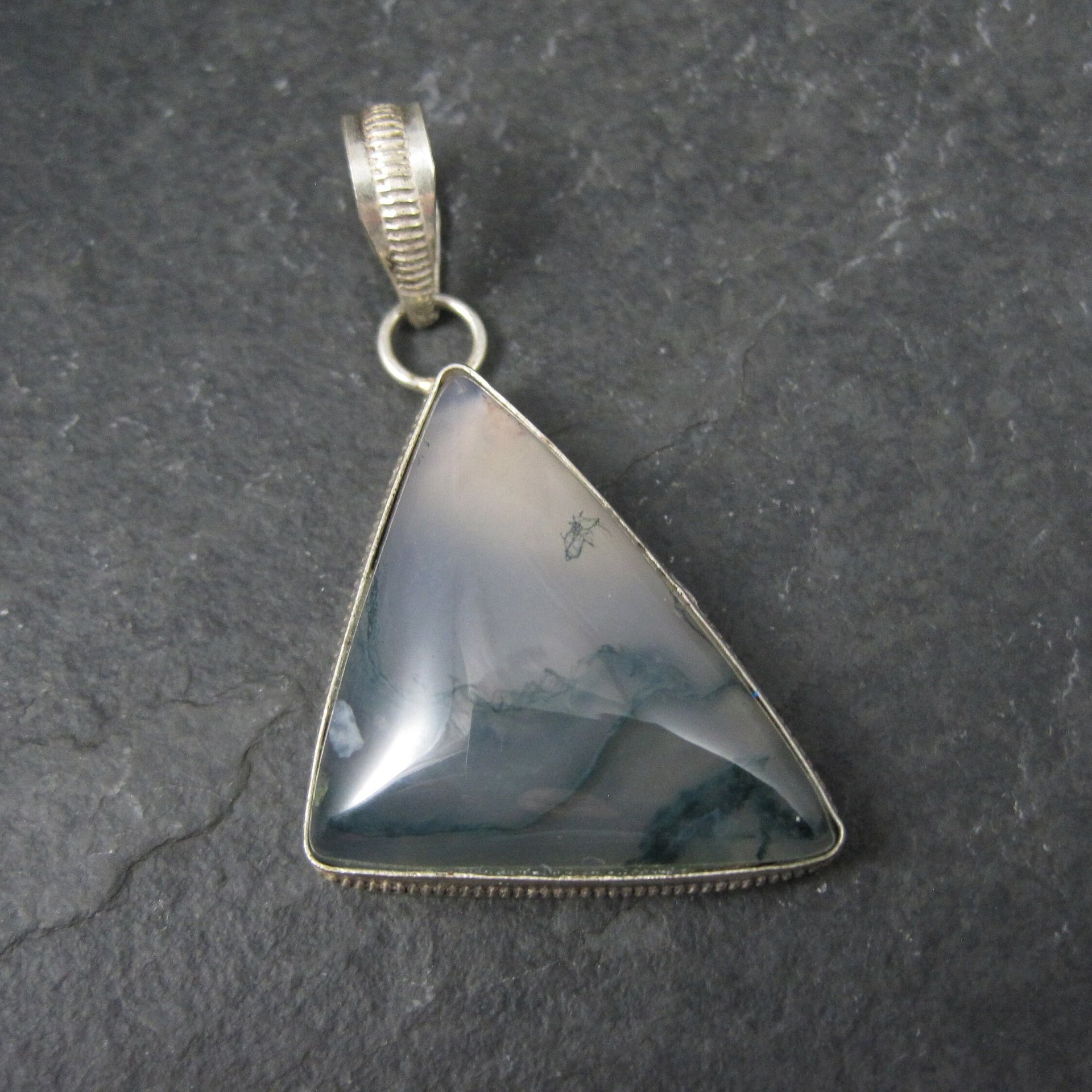 Vintage Sterling Moss Agate Pendant