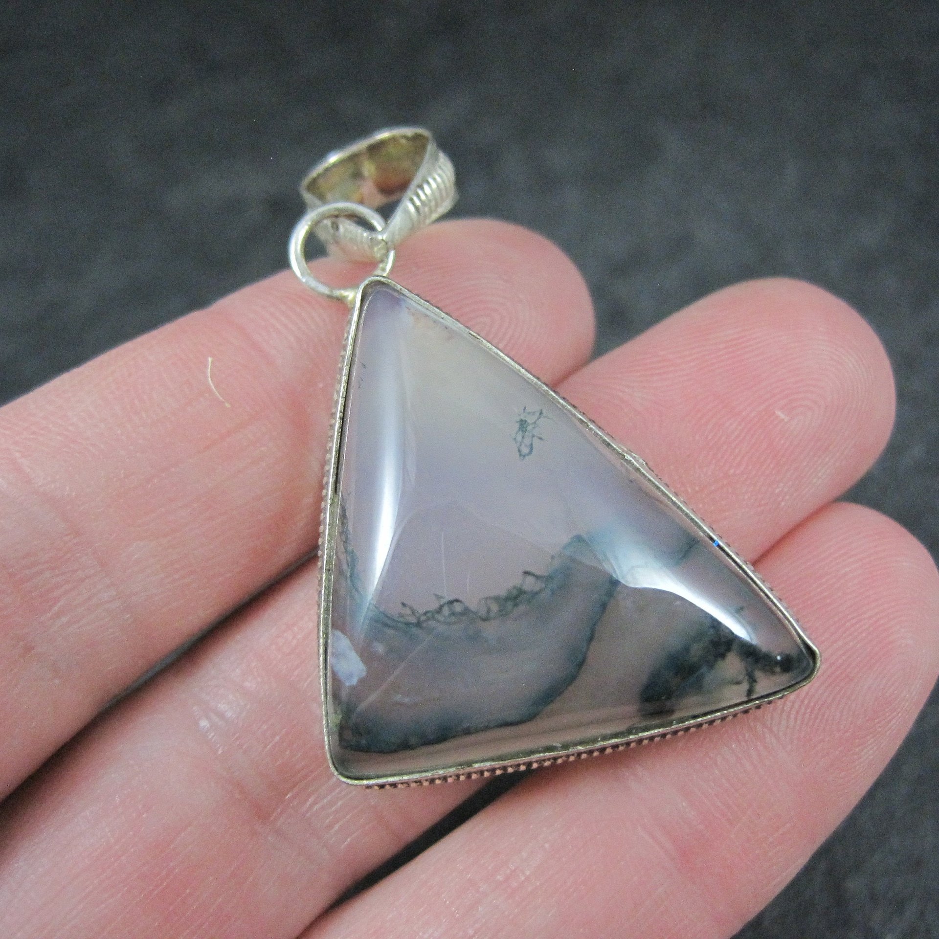 Vintage Sterling Moss Agate Pendant
