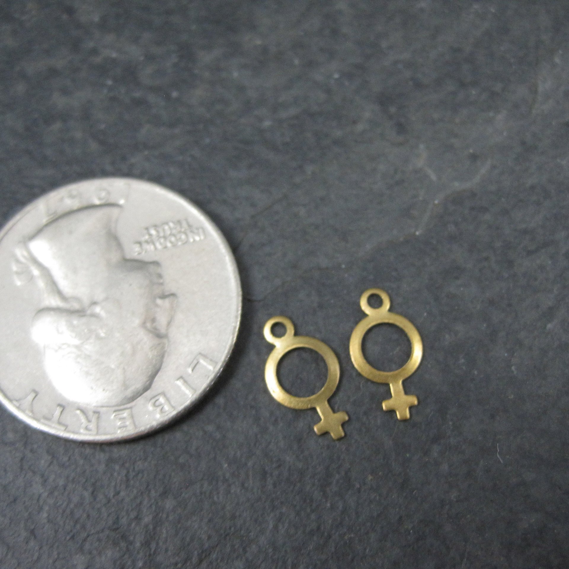 Lot of 2 Tiny Brass Woman Symbol Charms