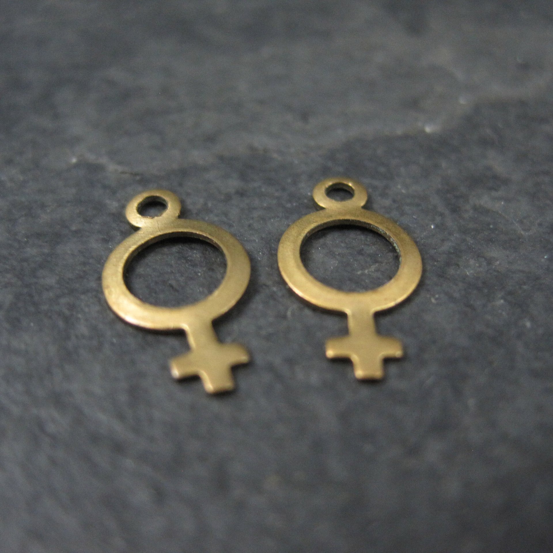 Lot of 2 Tiny Brass Woman Symbol Charms