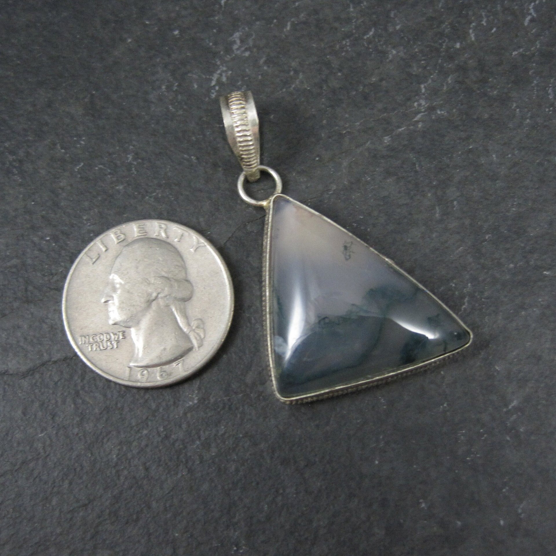 Vintage Sterling Moss Agate Pendant