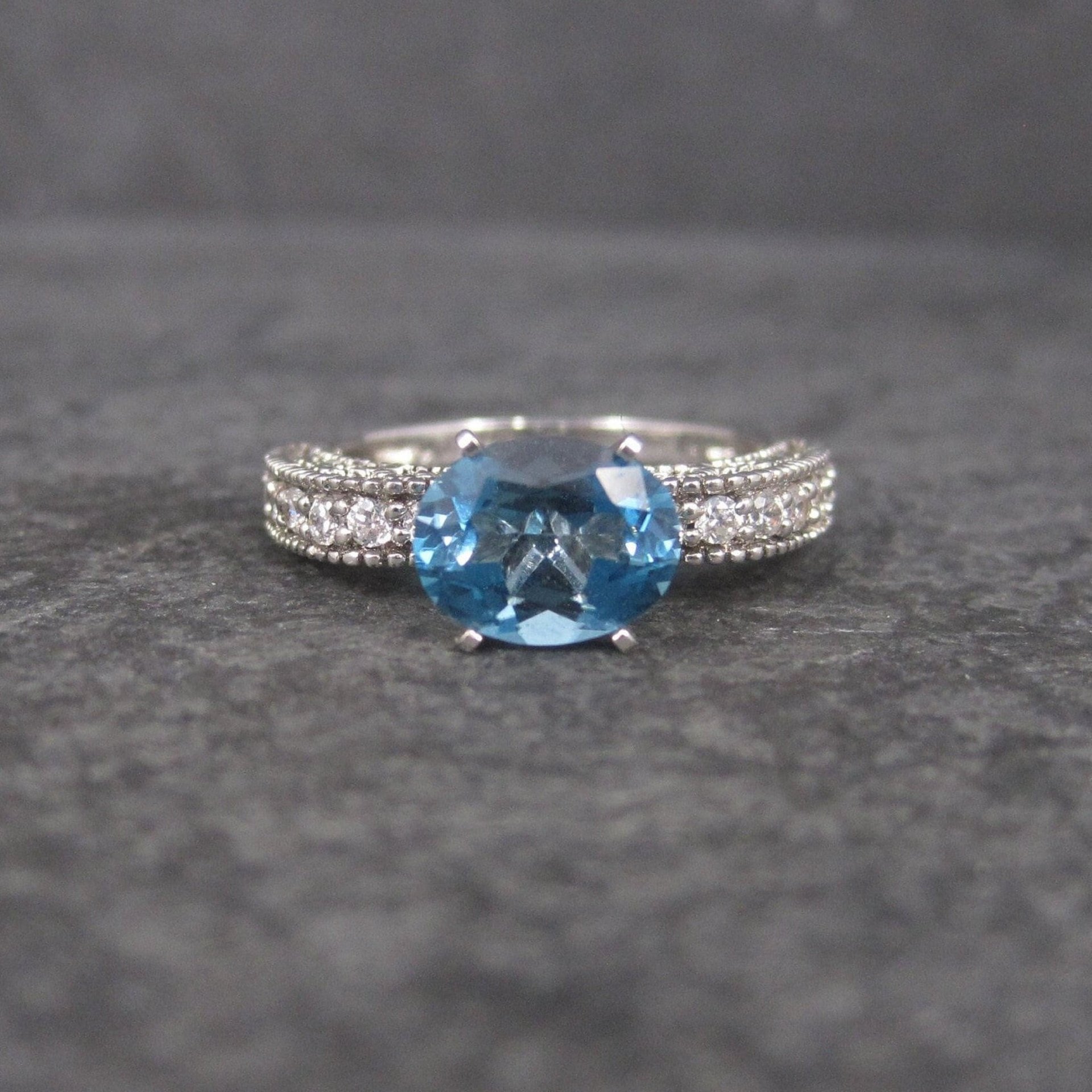 Oval Blue Topaz Engagement Ring Sz 8