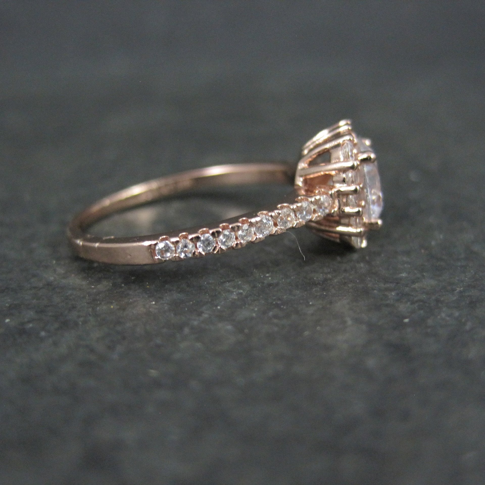 Rose Gold Vermeil Cz Halo Ring Size 8 Estate Sterling Silver