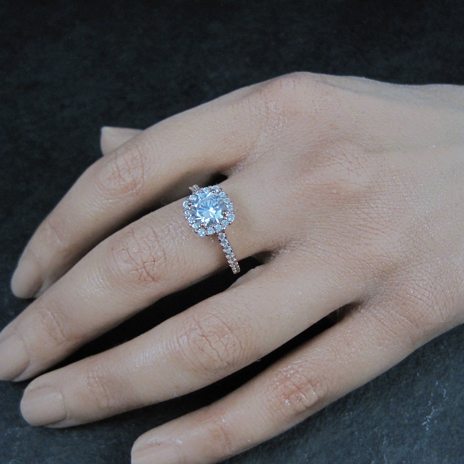 Rose Gold Vermeil Cz Halo Ring Size 8 Estate Sterling Silver