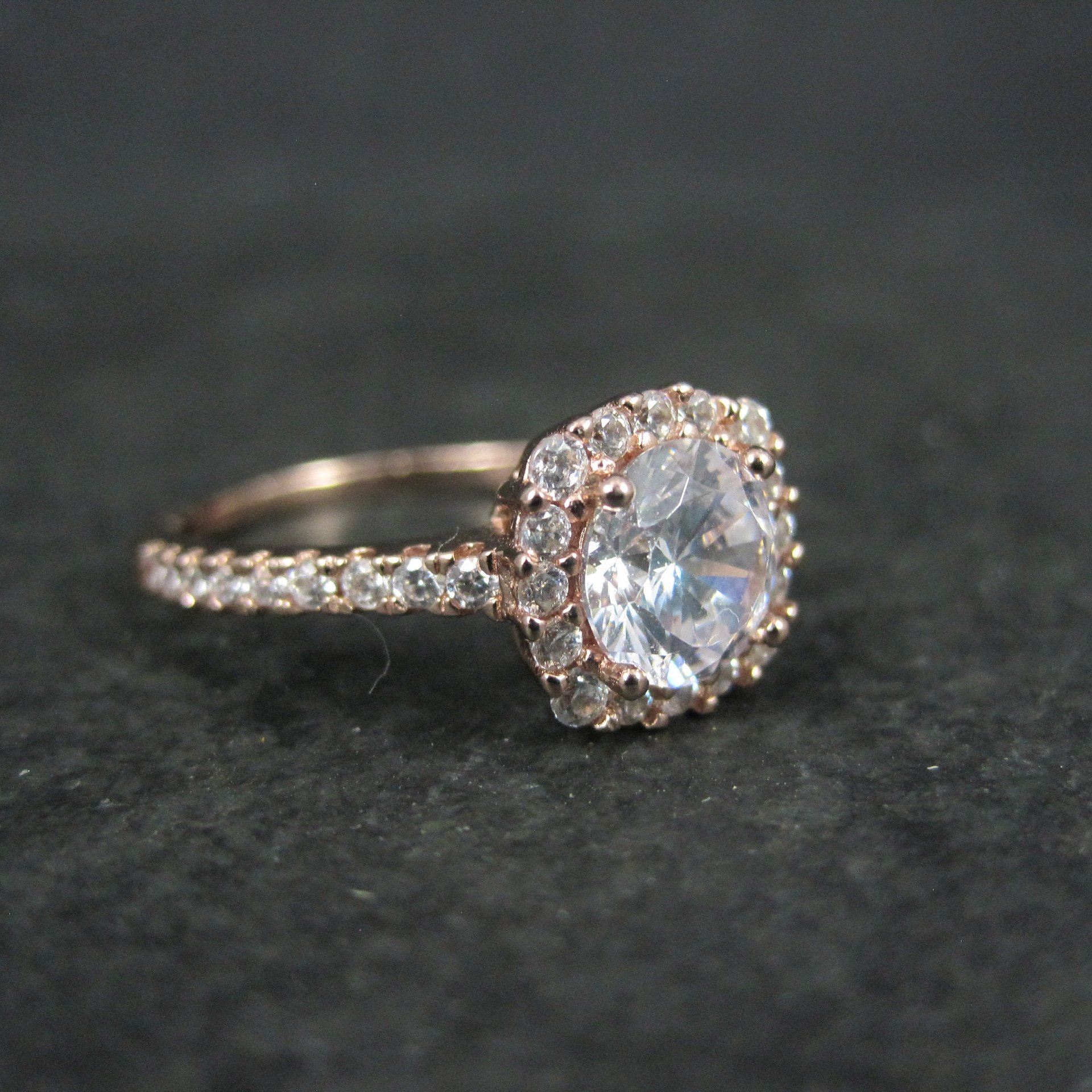 Rose Gold Vermeil Cz Halo Ring Size 8 Estate Sterling Silver