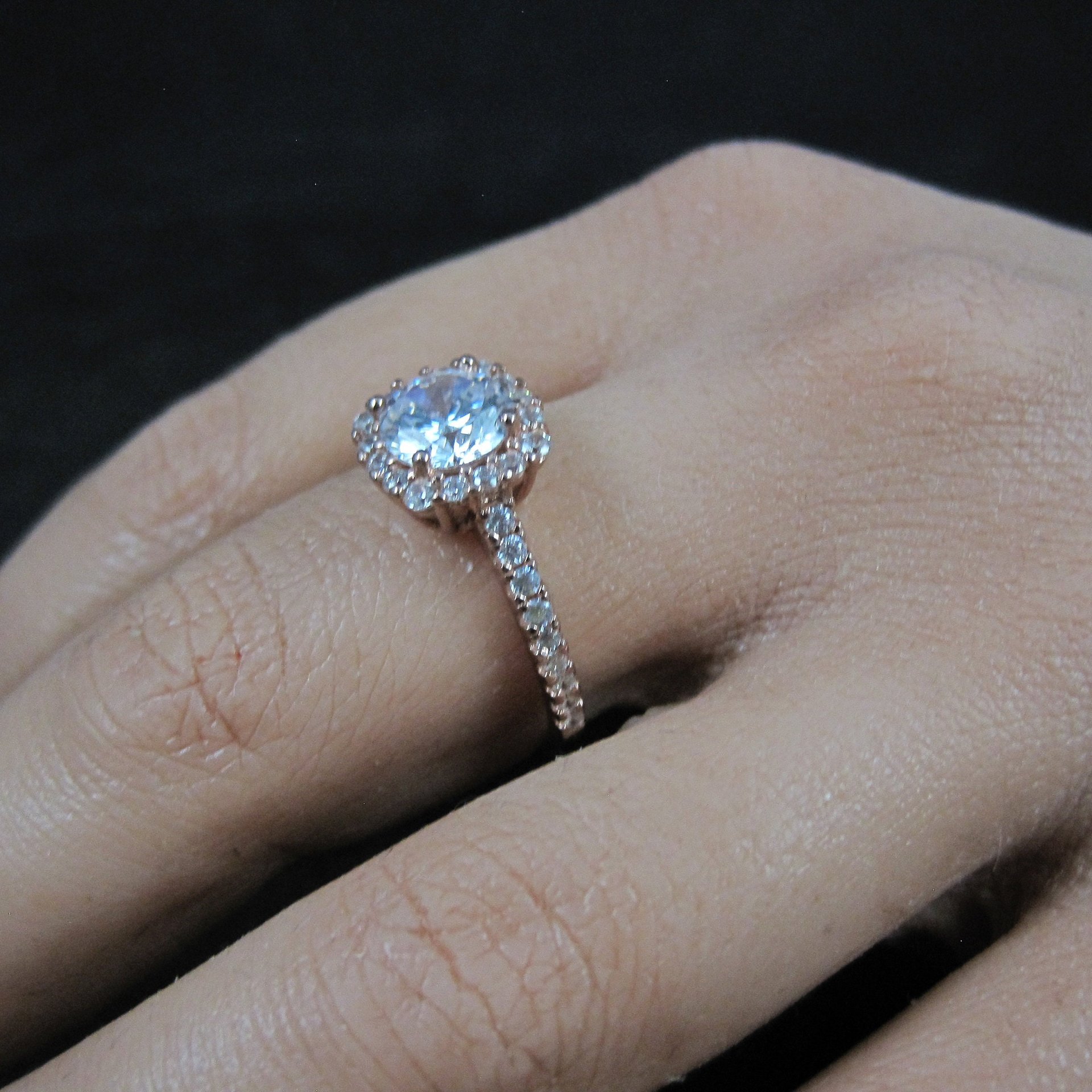 Rose Gold Vermeil Cz Halo Ring Size 8 Estate Sterling Silver