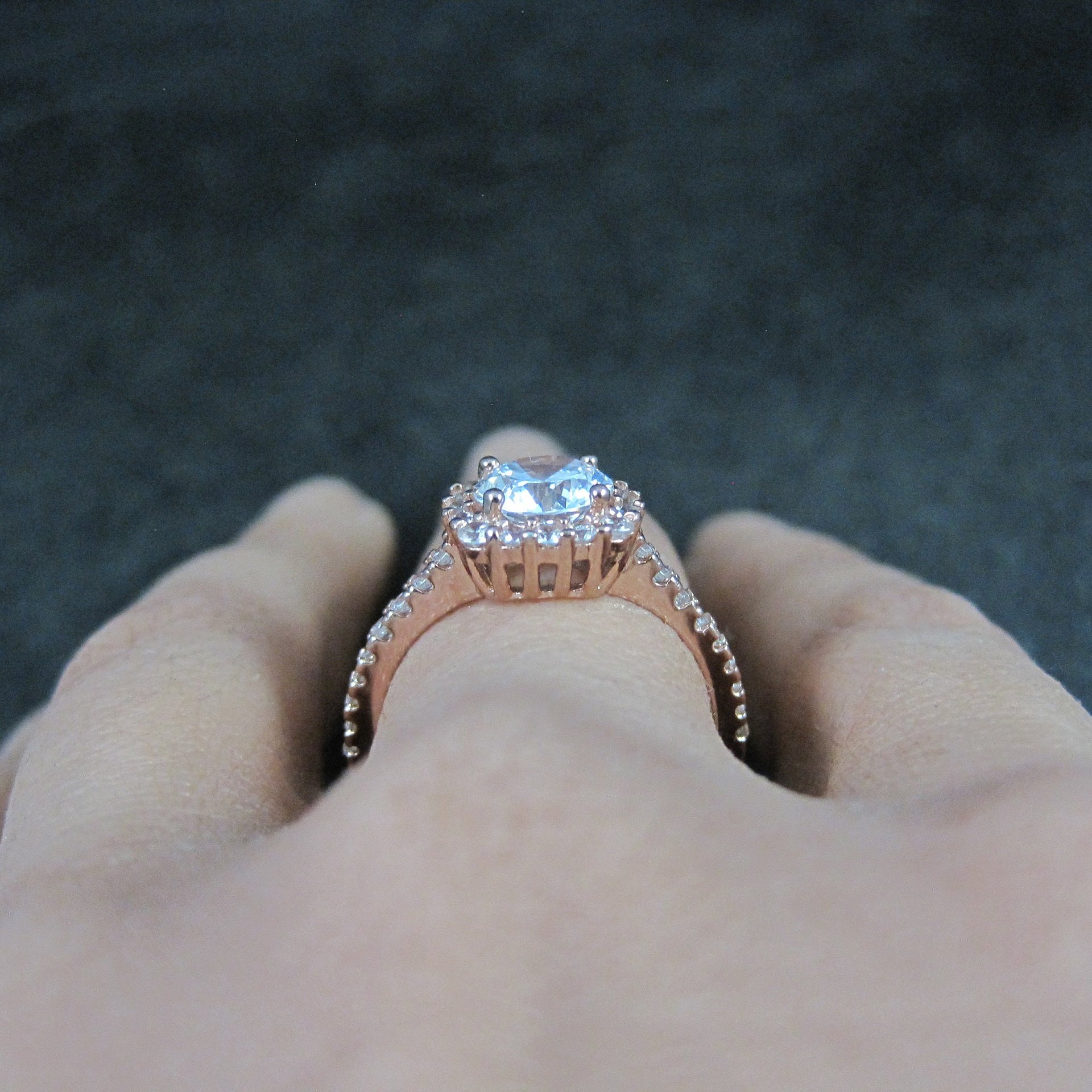 Rose Gold Vermeil Cz Halo Ring Size 8 Estate Sterling Silver