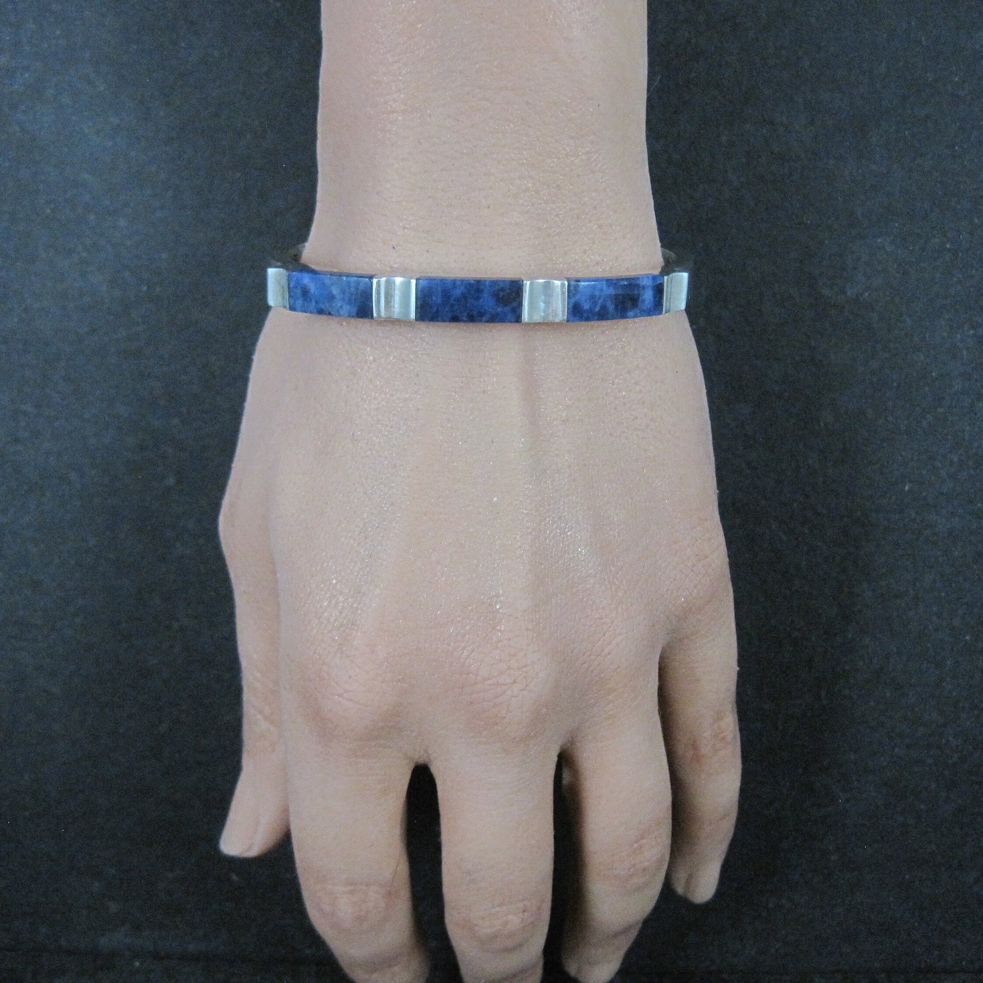 Sodalite Bangle Bracelet Vintage Sterling Mexican Silver