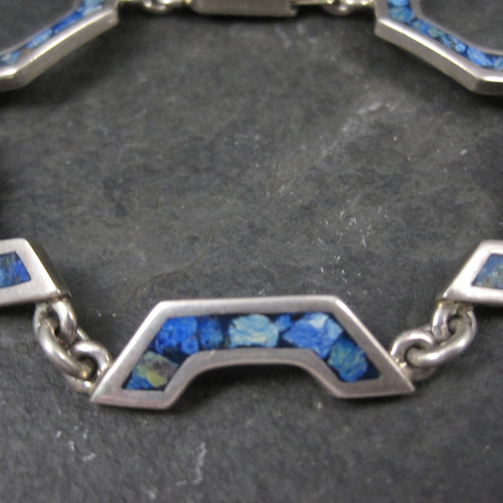 Mexican Silver Chip Inlay Bracelet 6.5 Inches Vintage Sterling Silver