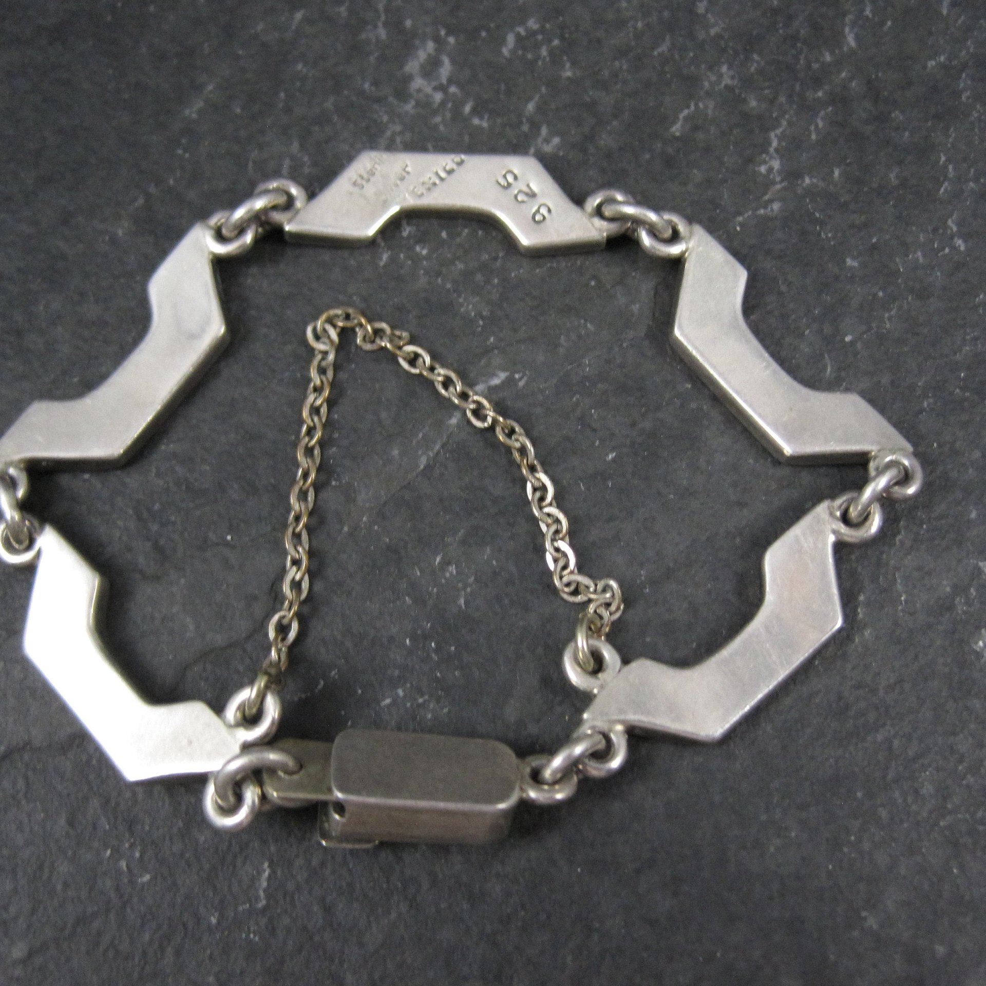 Mexican Silver Chip Inlay Bracelet 6.5 Inches Vintage Sterling Silver
