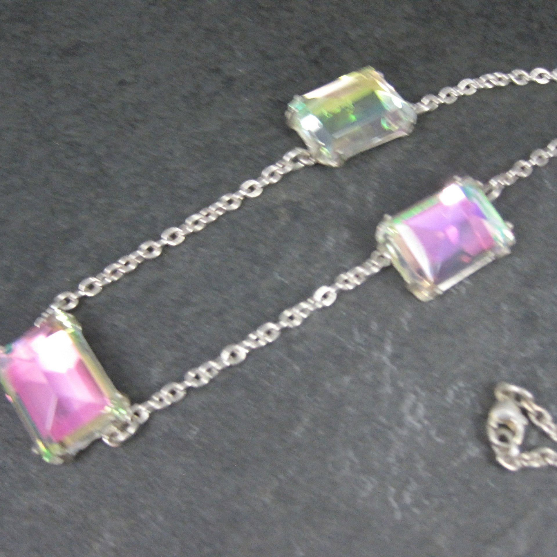 Arora Borealis Statement Necklace Estate Sterling Silver 25 Inches