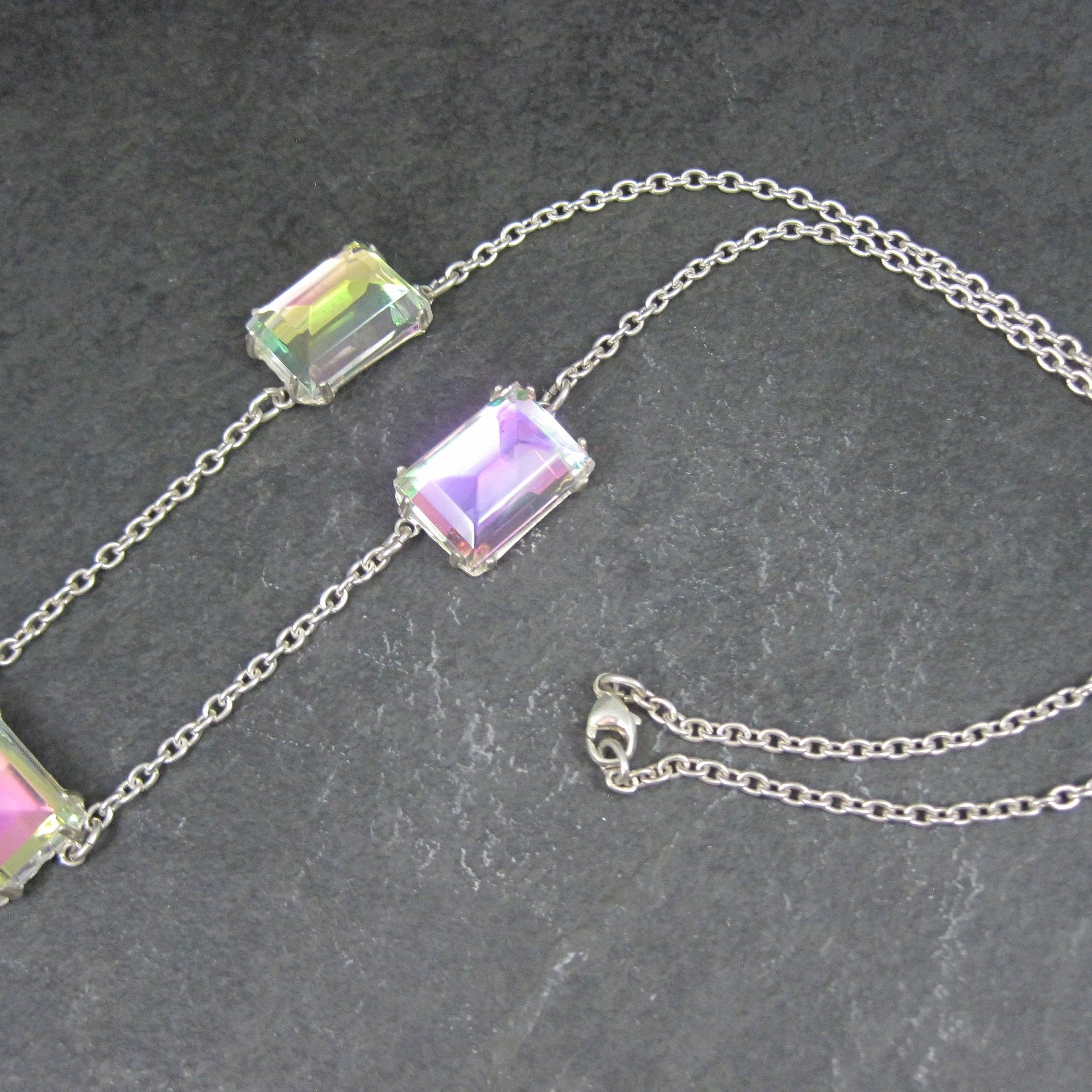 Arora Borealis Statement Necklace Estate Sterling Silver 25 Inches