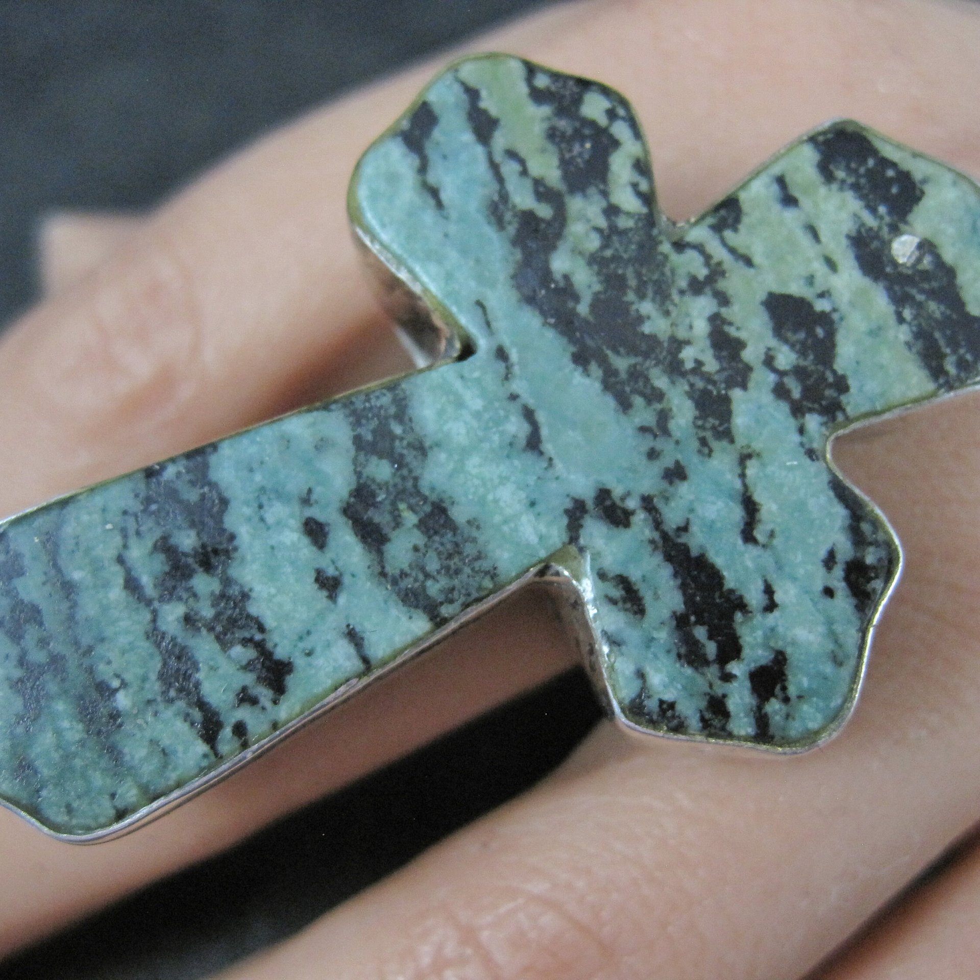 Huge Vintage Pixie Turquoise Cross Ring Size 7.5