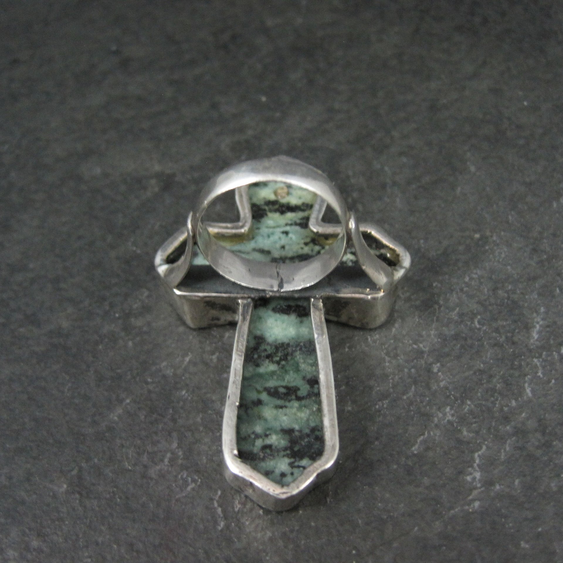 Huge Vintage Pixie Turquoise Cross Ring Size 7.5