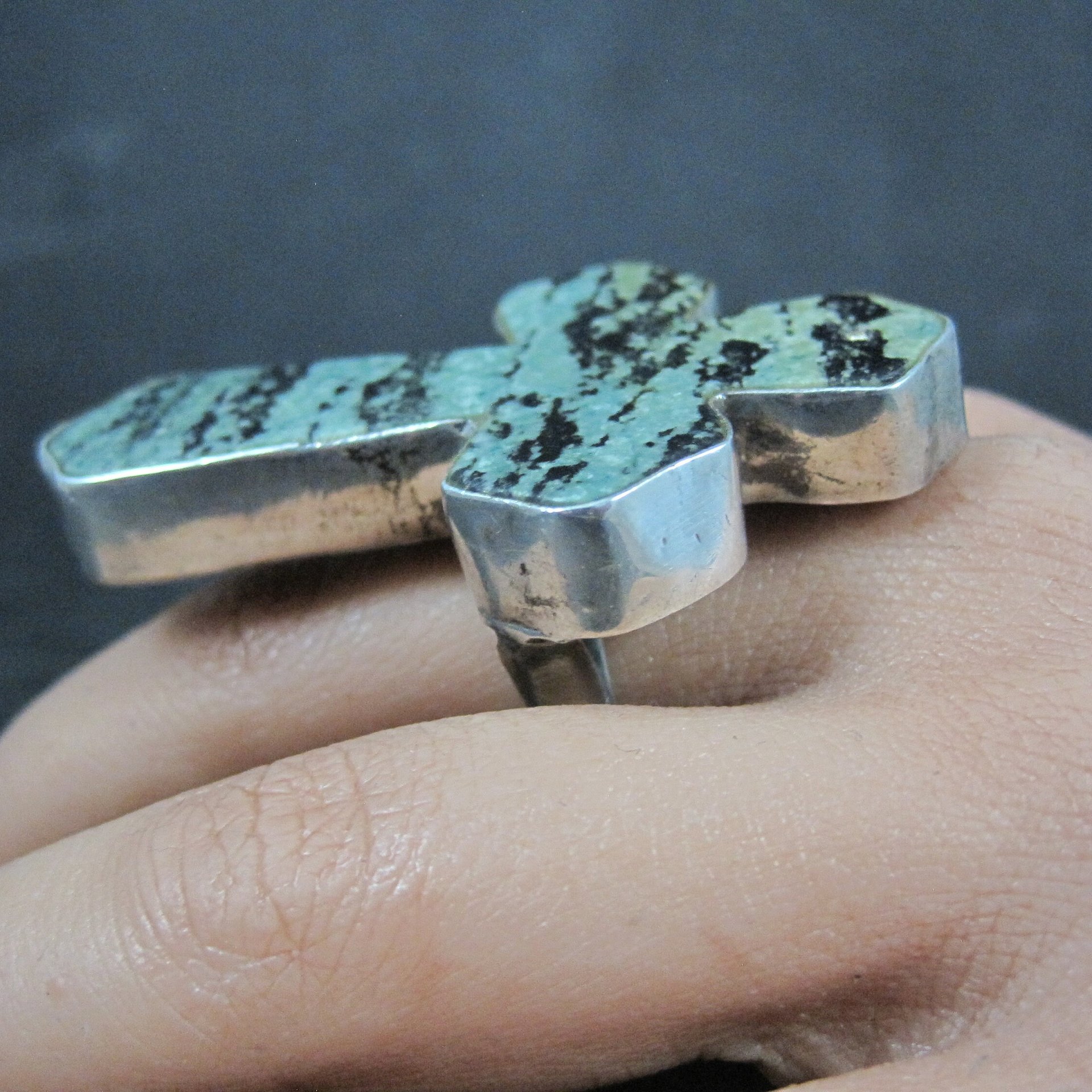 Huge Vintage Pixie Turquoise Cross Ring Size 7.5