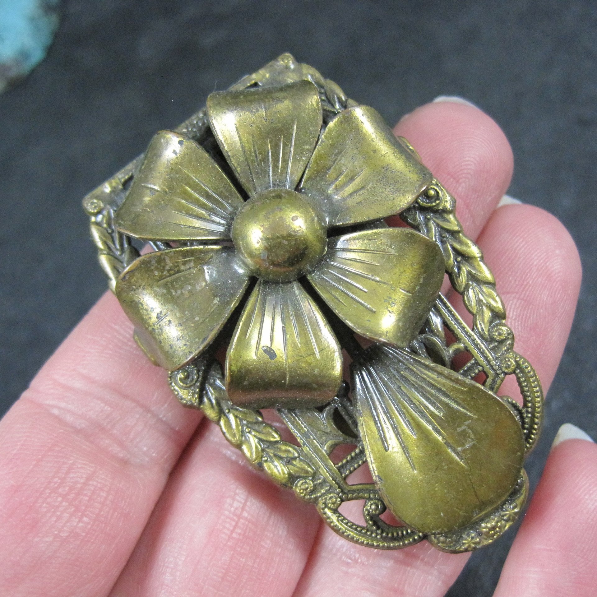 Vintage Brass Flower Dress Clip