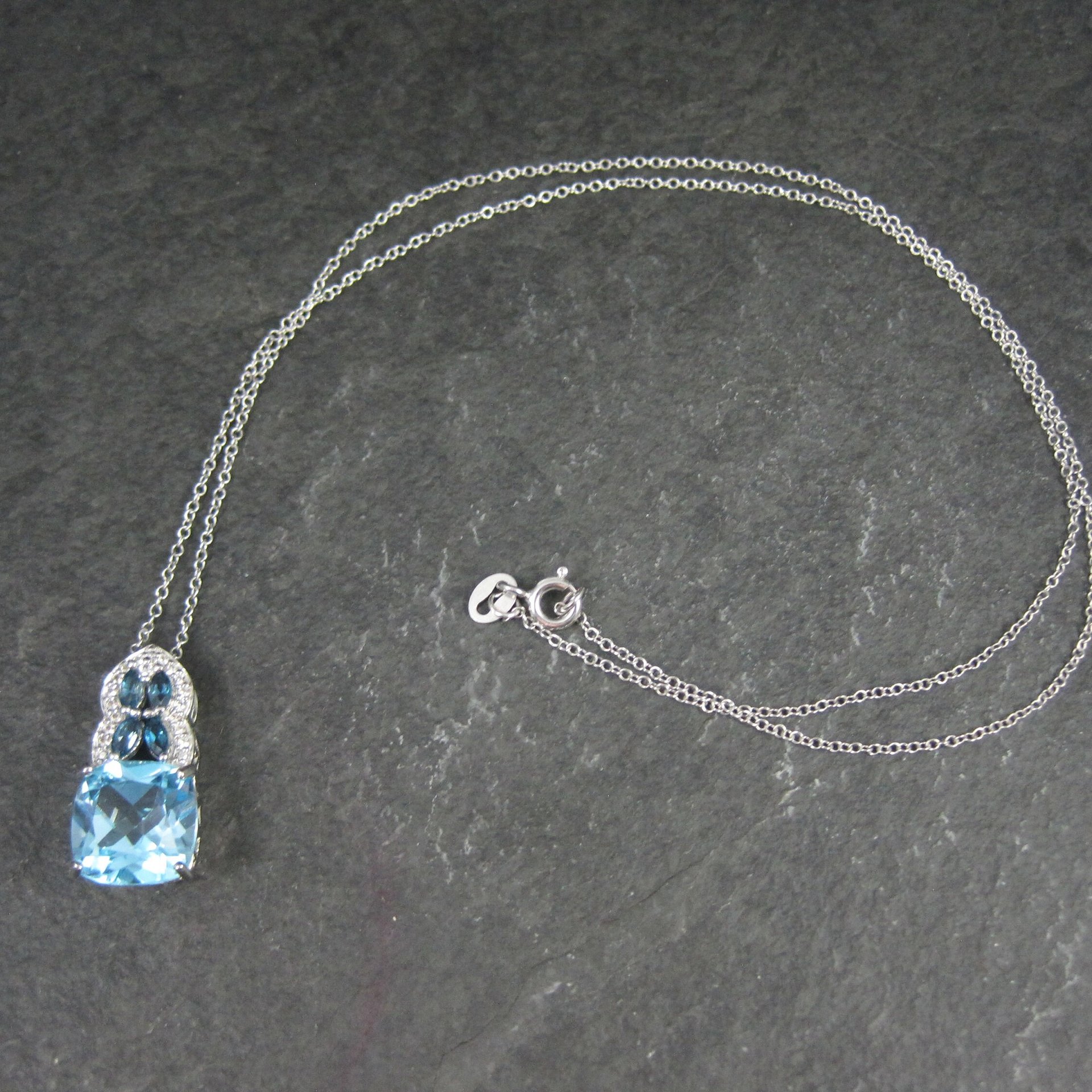Estate Sterling London and Swiss Blue Topaz Pendant Necklace, Gift for Her