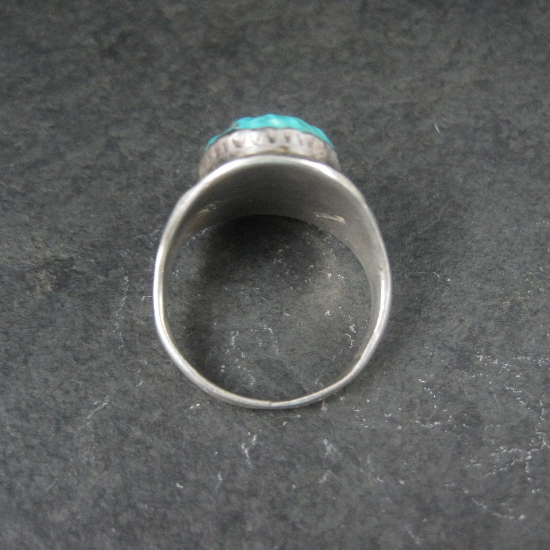 Vintage Southwestern Sterling Carved Turquoise Ring Size 12