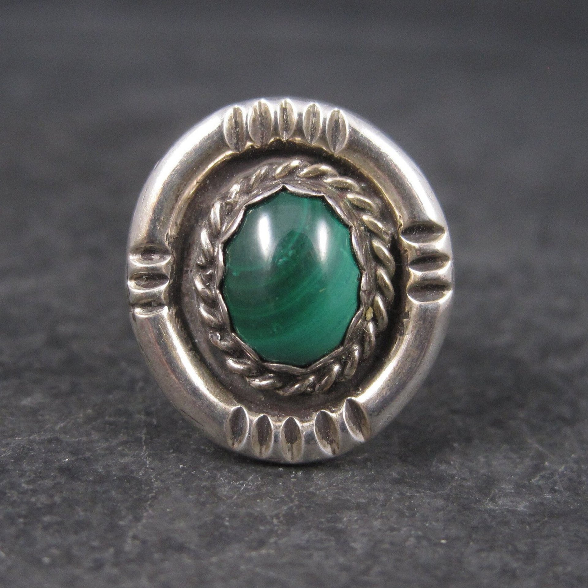 Vintage Malachite Ring Navajo Sterling Size 6