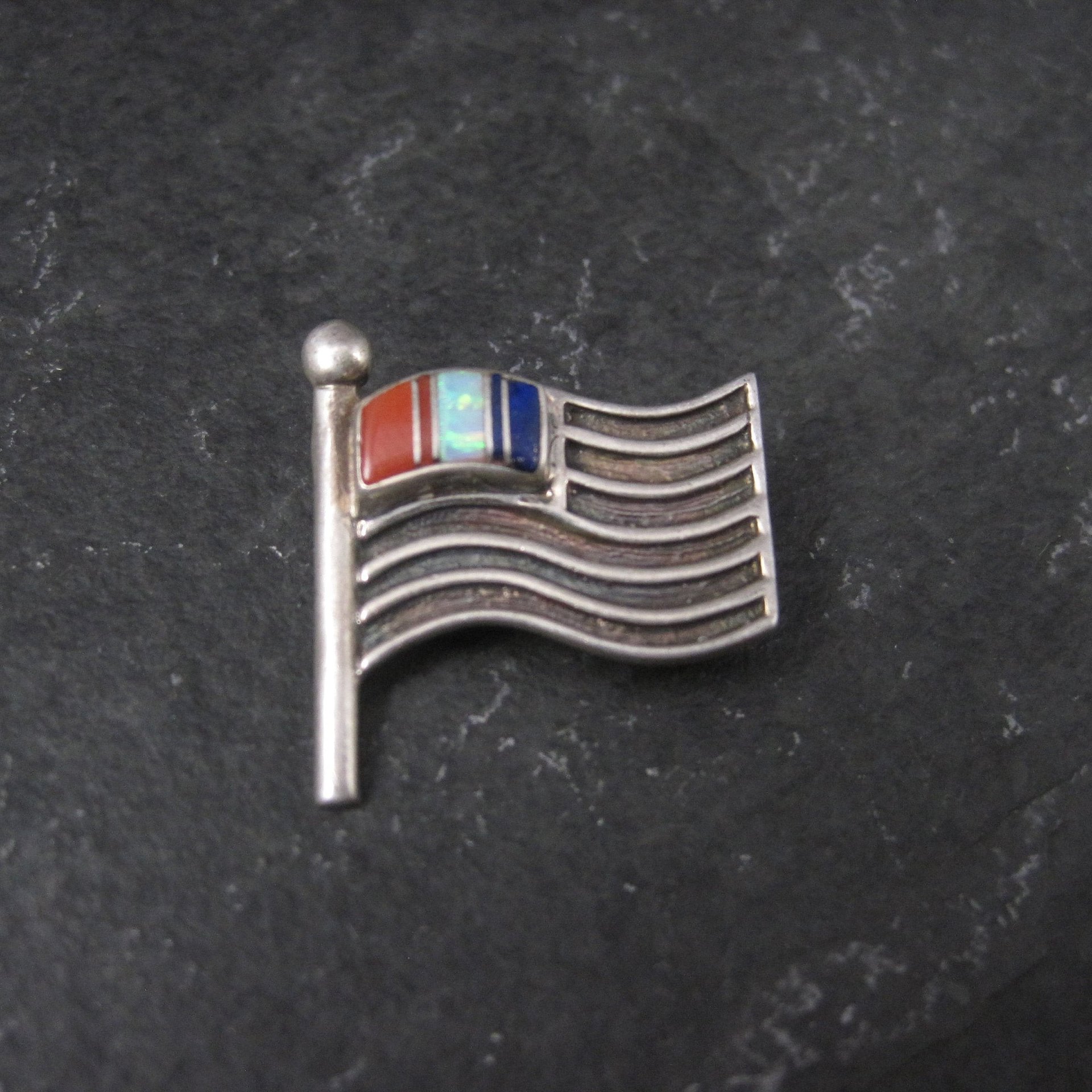 US Flag Brooch Pin Southwestern Sterling Inlay