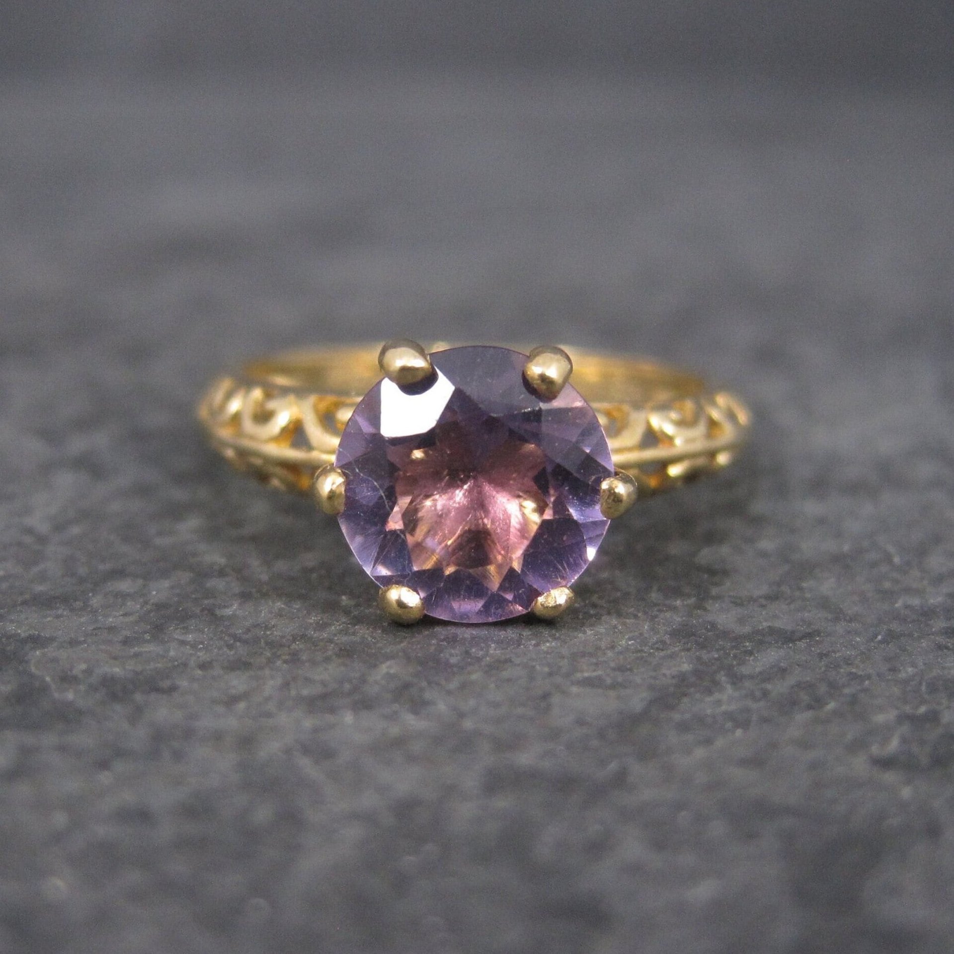 90s Vintage 10K Filigree Amethyst Solitaire Ring Size 7