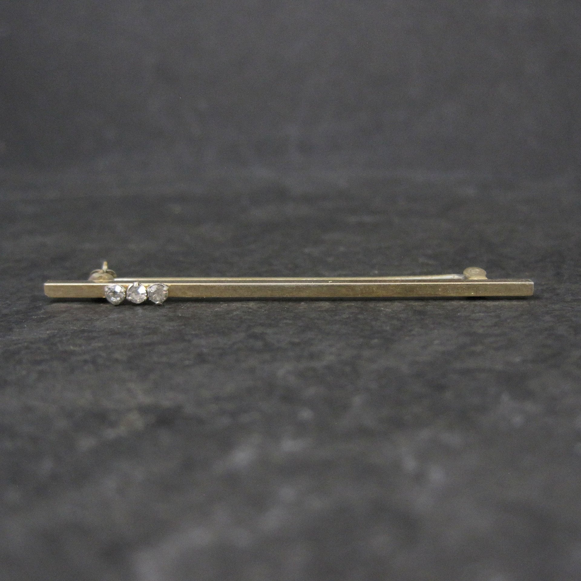 Estate Krementz 14K Faux Diamond Bar Brooch