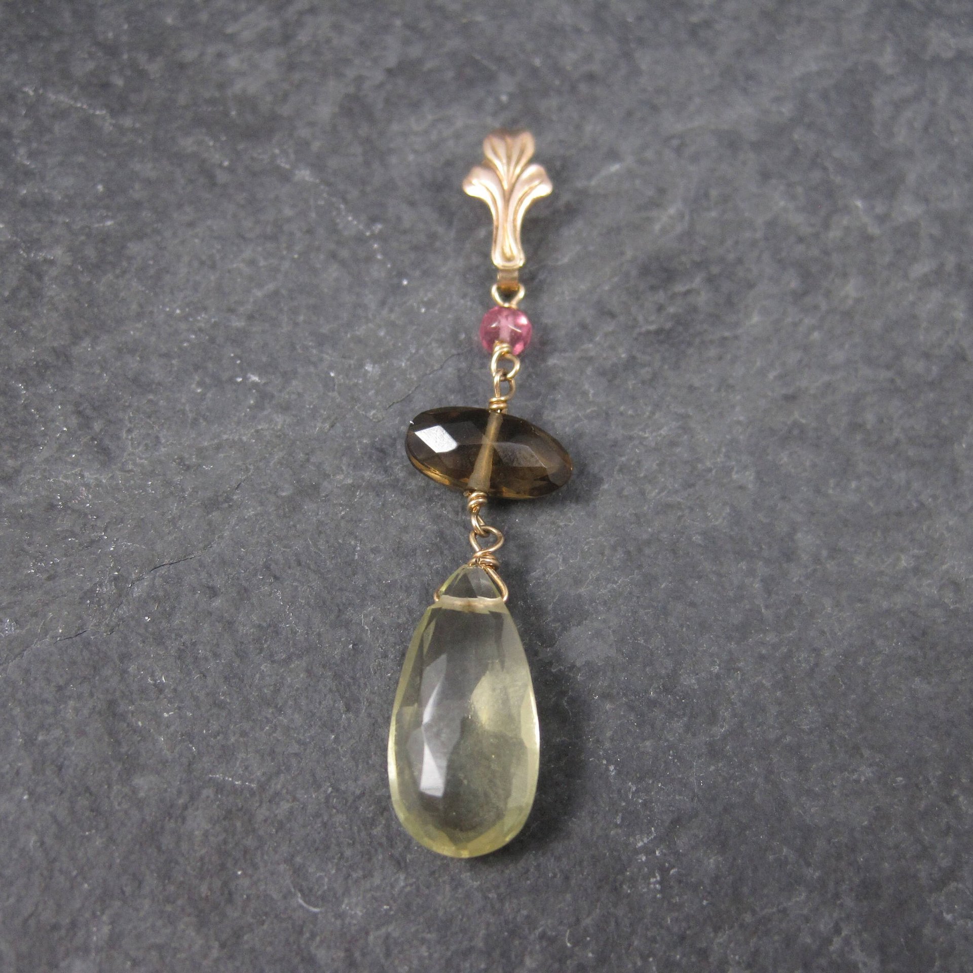 Antique 10K Gold Lavalier Pendant | Quartz Drop Necklace by Esemco Shiman Mfg Co | Edwardian Style Fine Jewelry