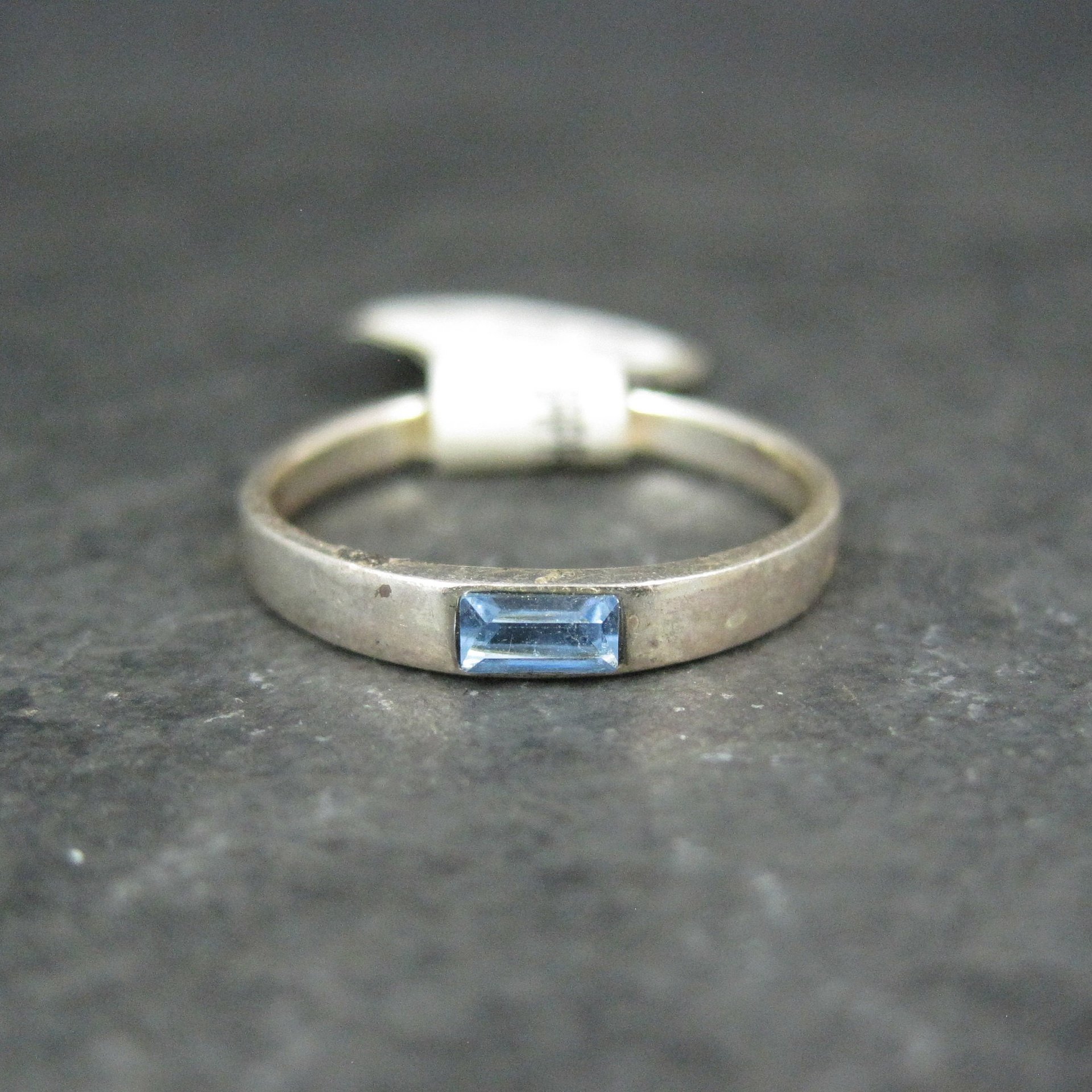 Dainty Sterling Blue Stone Band Ring Size 6 New Old Stock